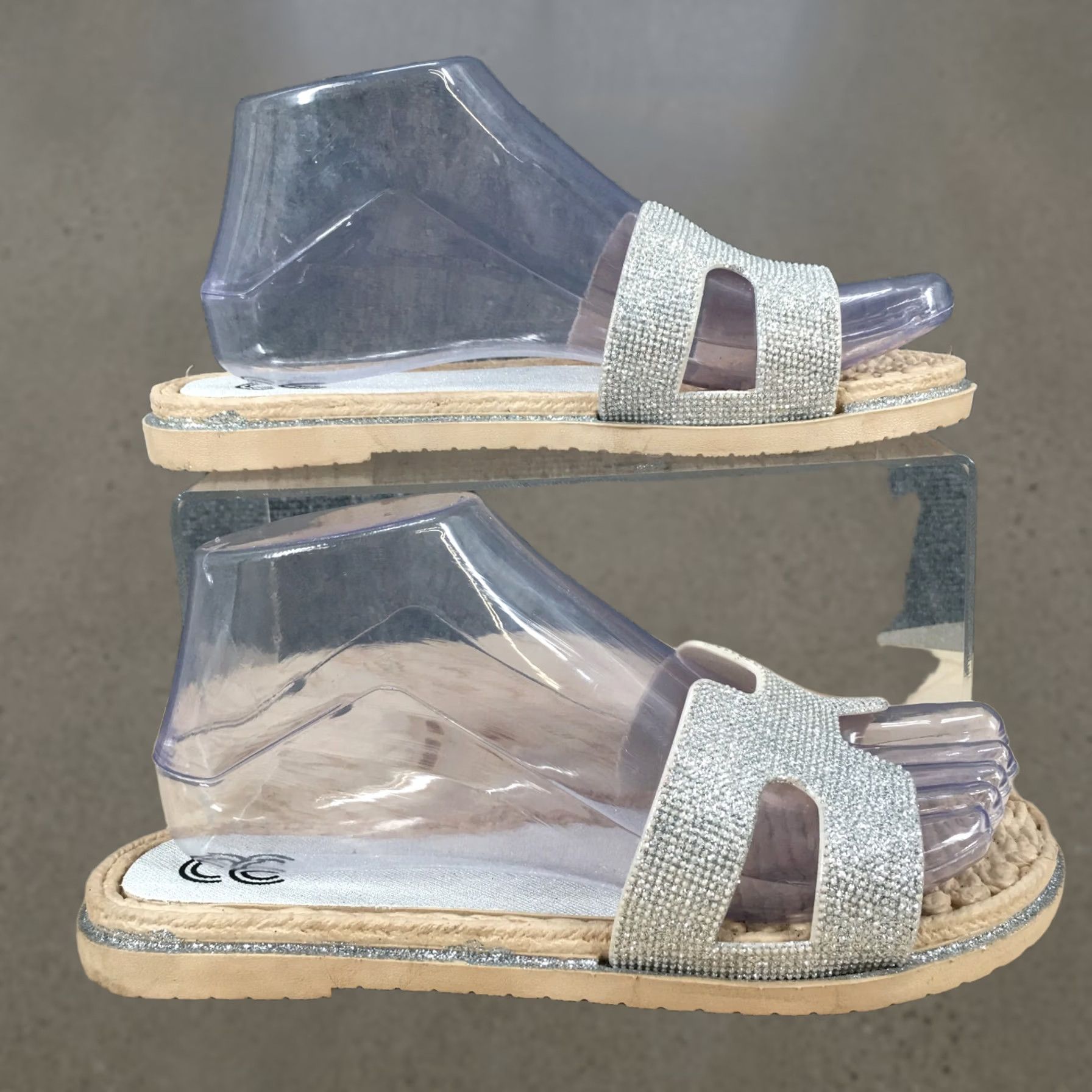 Vintage Cindy Claire Sandals Womens 39 Slide Flats Slip On CC Logo Silver Glitter NEW Size US 9 / IT 39 - 1 Thumbnail