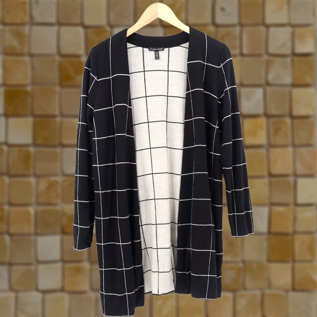Eileen Fisher Eileen Fisher Women's Cardigan Wool Open Front Black Sz M Regular Knit Lightweight Open Front Cardigan Sweater Size M / US 6-8 / IT 42-44 - 1 Thumbnail