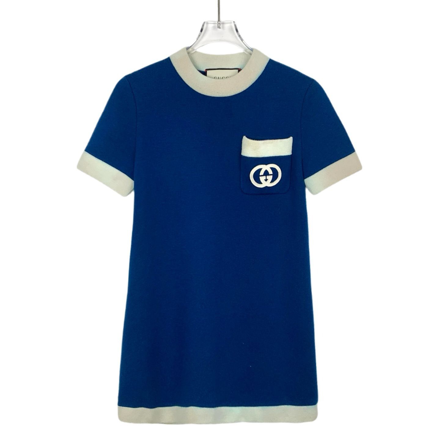 Gucci Gucci Womens Blue & Cream Short Sleeve Dress With Pocket Log Size XS / US 0-2 / IT 36-38 - 1 Thumbnail