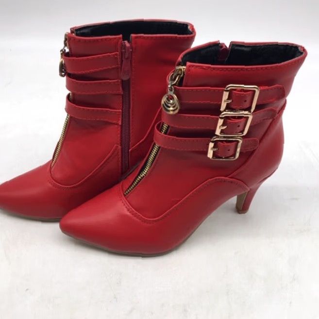 Vintage GF Sexy pointed toe stiletto heel boots - Buckle zipper short ankel boots Red Womens 6.5 US 37 EU Size 28" / US 6 / IT 42 - 3 Thumbnail