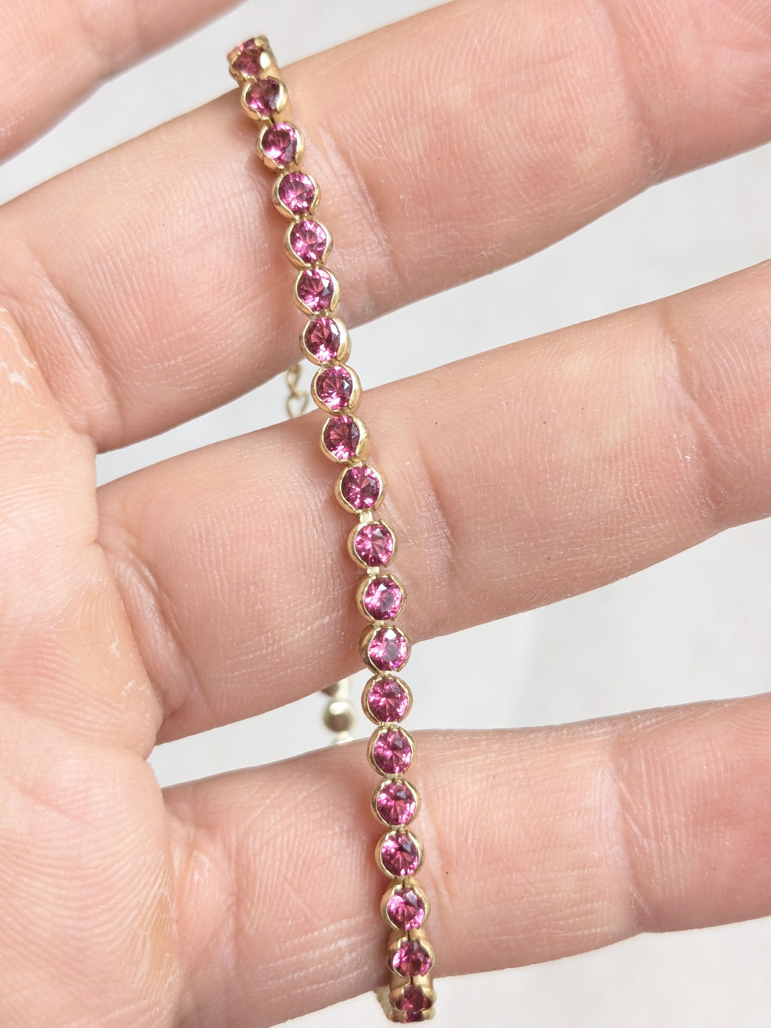 Sterling Silver Sterling Silver Tennis Bracelet Pink Round 8.25" Size ONE SIZE - 12 Thumbnail
