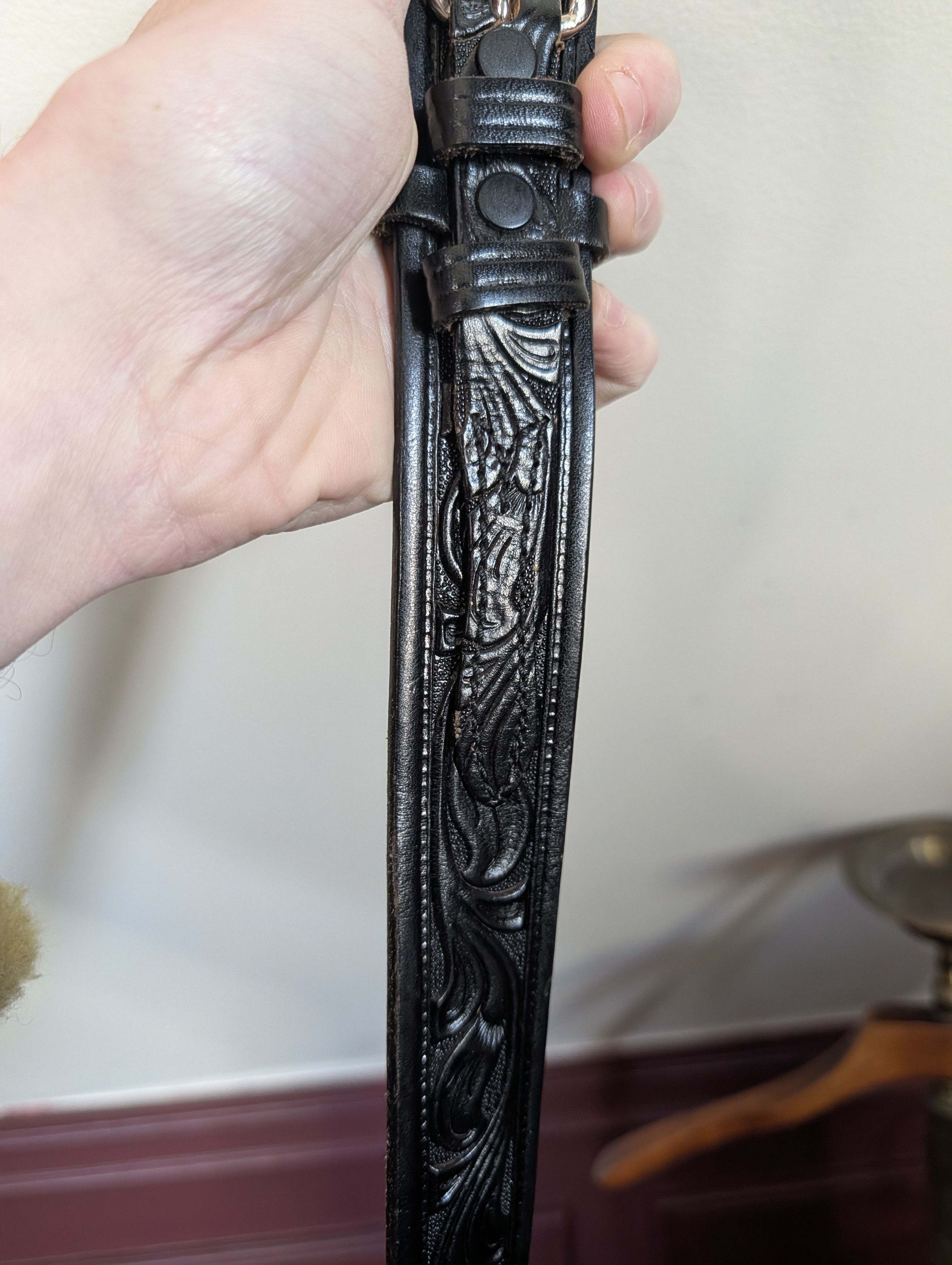 Vintage LOOPER vtg layered leather western embellished belt Size 46 - 4 Thumbnail