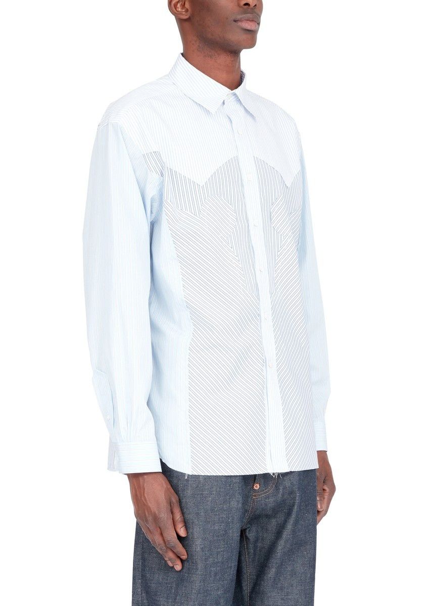 Maison Margiela oc11z0925 Yoke Stripe Cotton Shirt in Light Blue Size US M / EU 48-50 / 2 - 3 Thumbnail