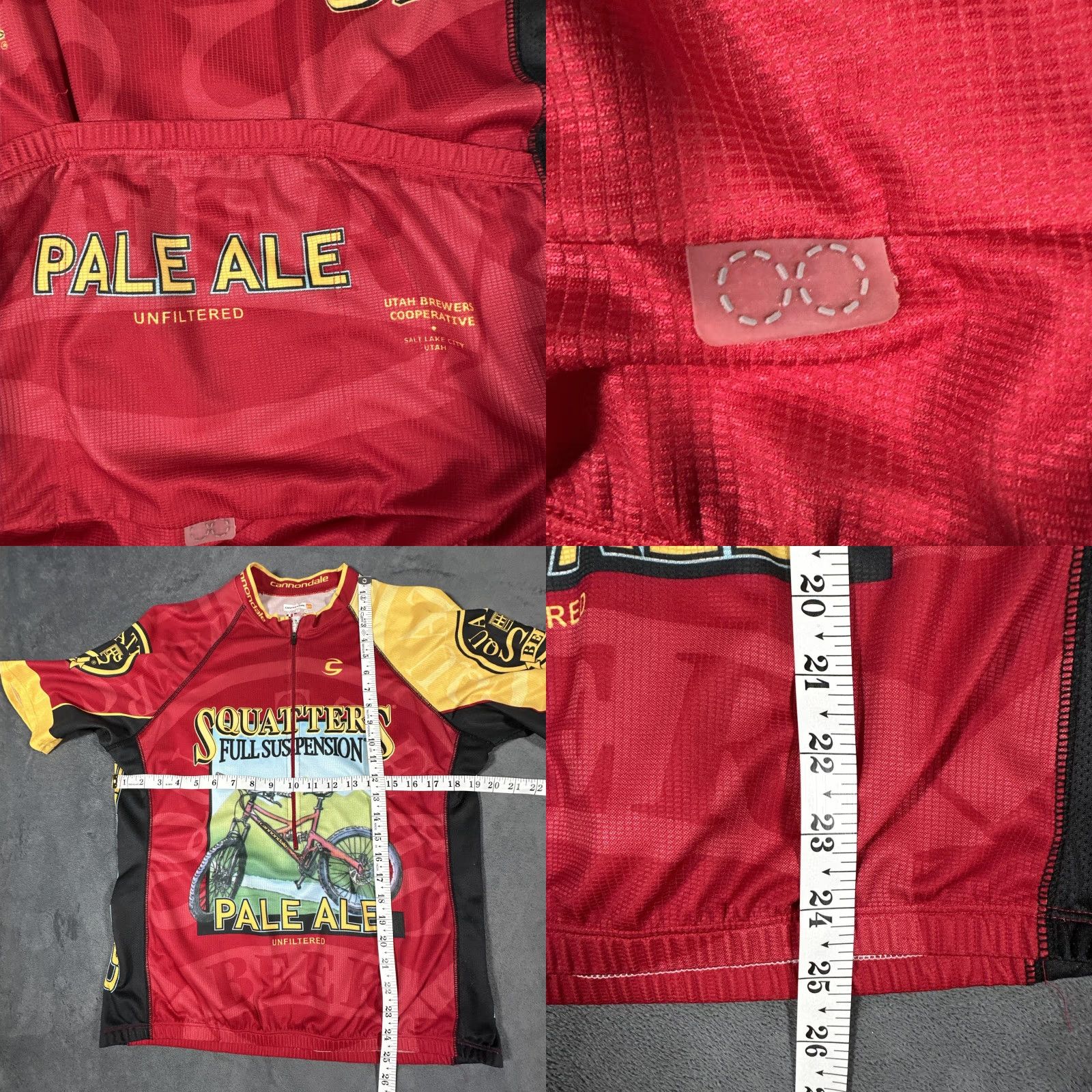 Vintage Cannondale Mens Cycling Jersey Red Medium Short Sleeve Zip High Neck Raglan Breathable Moisture Wicking Quick Dry Graphic Beer Squatters Pale Ale Bike Size US M / EU 48-50 / 2 - 8 Thumbnail