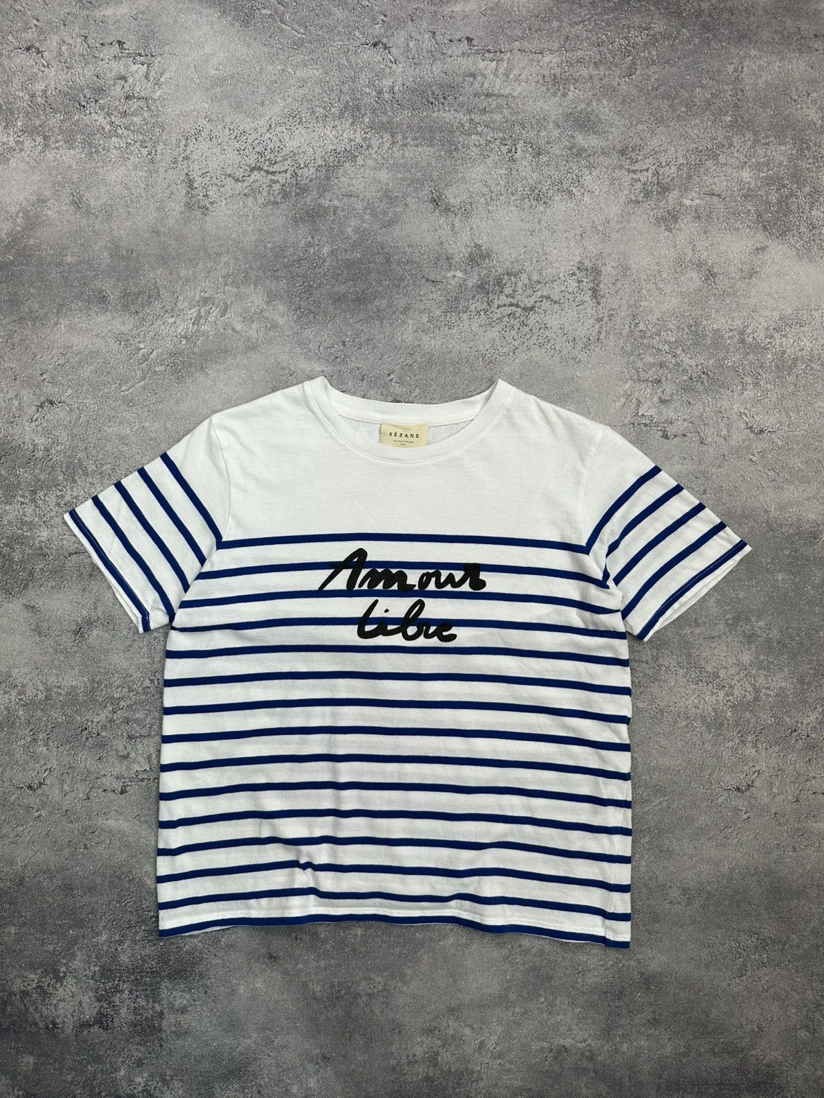 Sezane Sezane Paris Amour T-Shirt Blue Striped White Tee Size S Size S / US 4 / IT 40 - 1 Thumbnail
