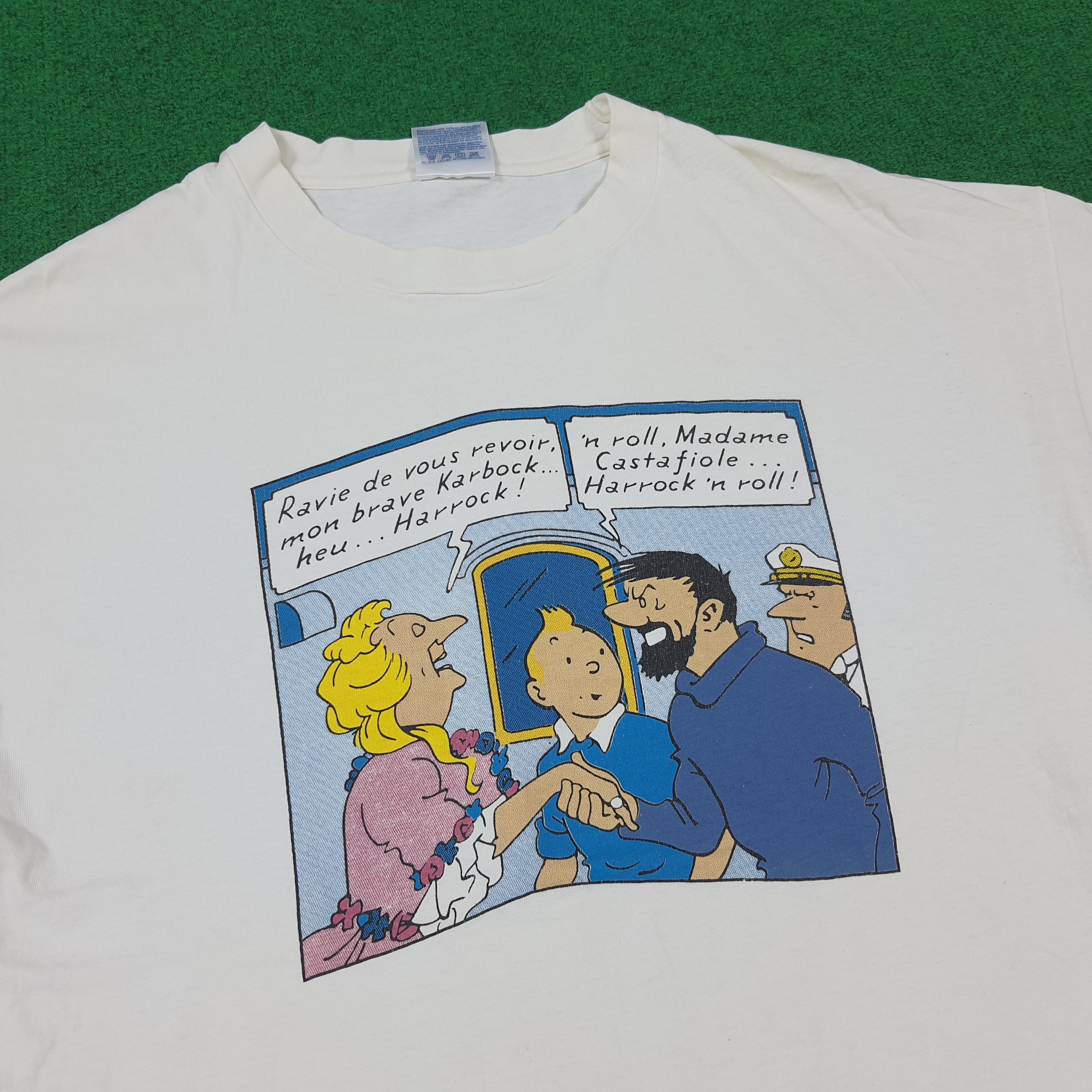 Hanes Vintage 90s Adventure of TinTin Single Stitch Tshirt C285N19 Size US XL / EU 56 / 4 - 2 Thumbnail