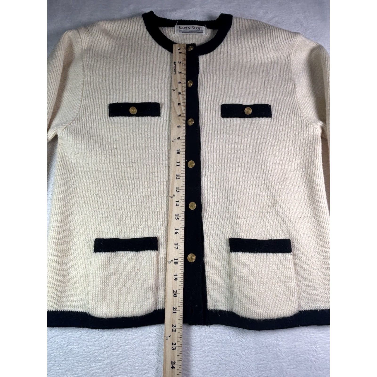 Vintage VINTAGE Karen Scott Sweater Cardigan With Pockets Large Red Black Gold Women's Size L / US 10 / IT 46 - 3 Thumbnail