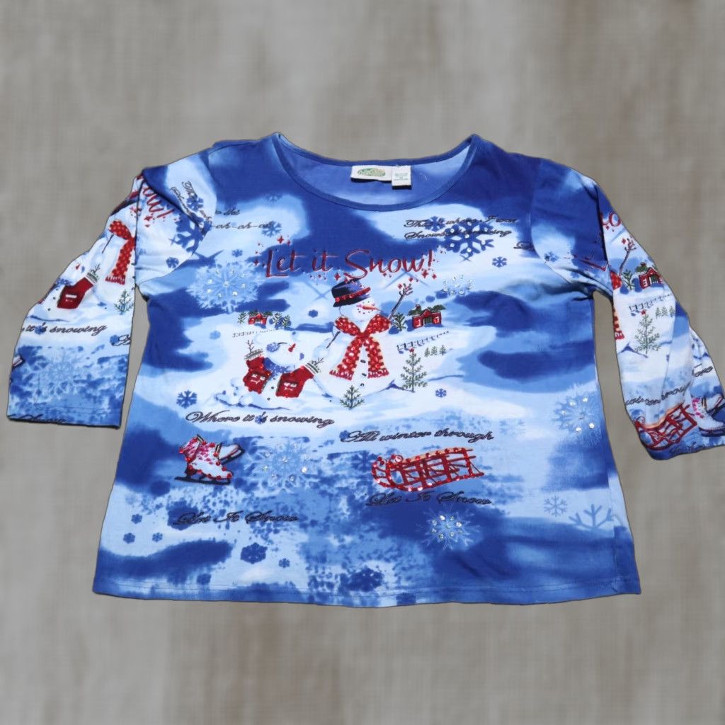 Vintage VINTAGE Let it Snow Winter Christmas Over All Print Tee T-Shirt Women's Size M Medium Size M / US 6-8 / IT 42-44 - 1 Thumbnail