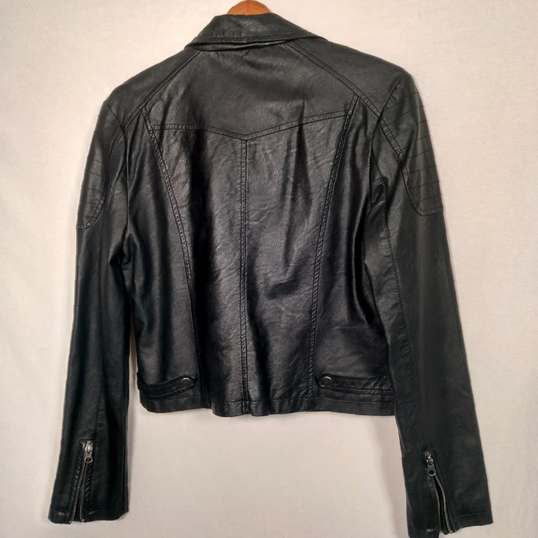 Joe Boxer Joe Boxer Faux Leather Moto Jacket Women Large Black Short Biker Motorcycle Zip Size 36" / US 14 / IT 50 - 2 Thumbnail