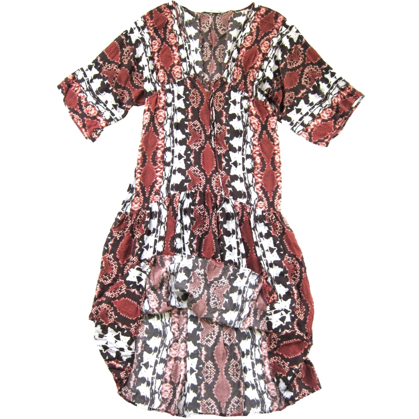 Vintage TART Maxi Dress V-Neck Short Sleeve 100% Rayon Pink Brown Snake Print M Women Hobby: Sundress, Shirt Dress, Kaftan, Sheath Size 32" / US 10 / IT 46 - 5 Thumbnail