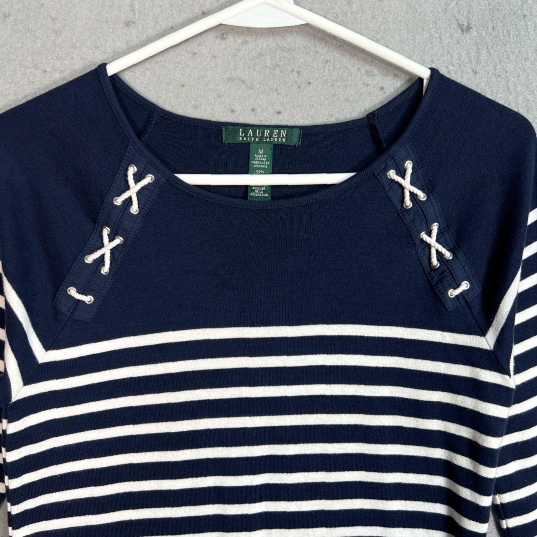 Ralph Lauren LAUREN RALPH LAUREN Navy Striped Midi Dress 3/4 Sleeve A-Line Women's Medium Size M / US 6-8 / IT 42-44 - 4 Thumbnail