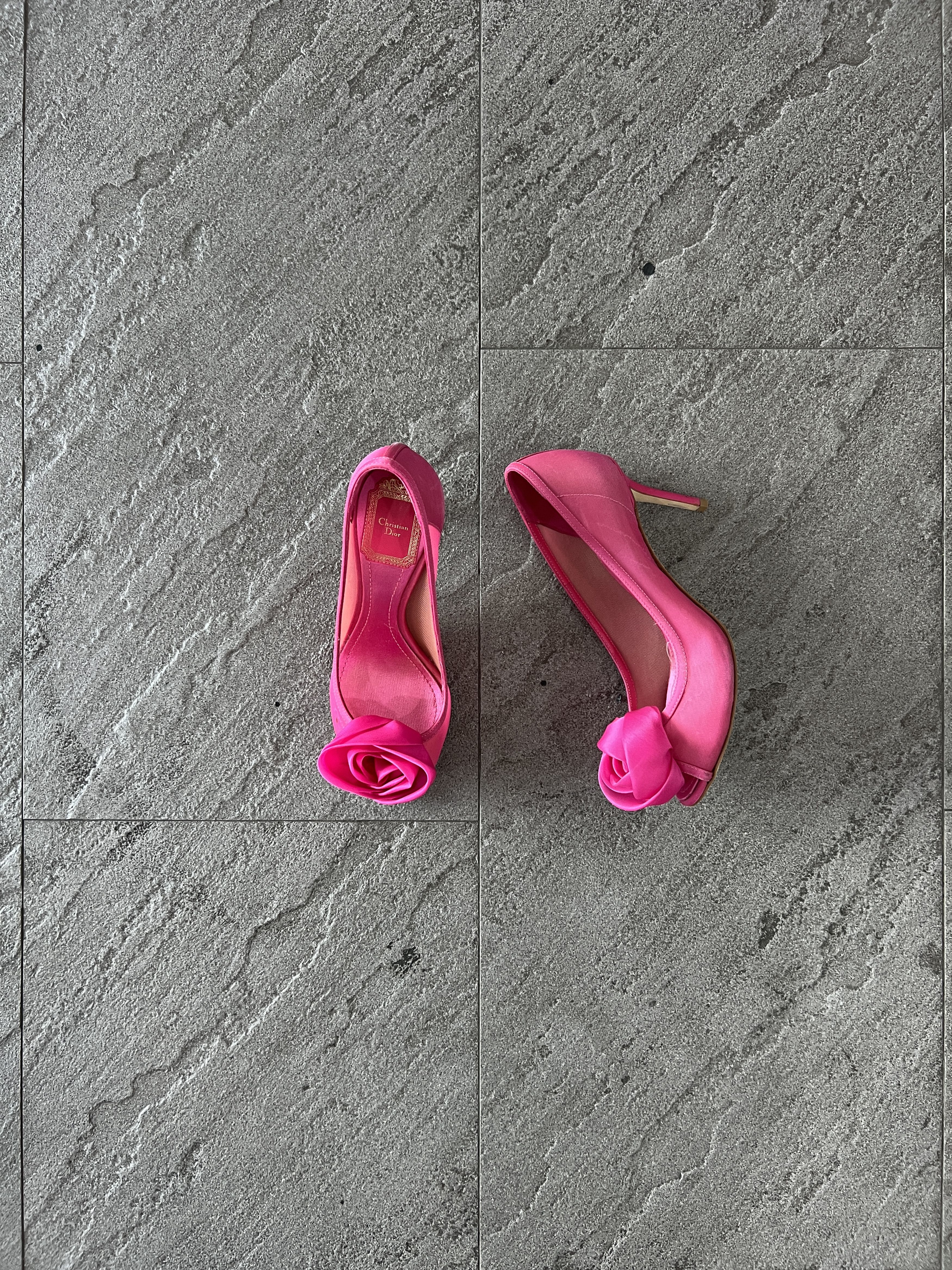 Dior Dior Pink Rose Peep Toe Heels Satin Mesh EU36 Size US 6 / IT 36 - 1 Thumbnail