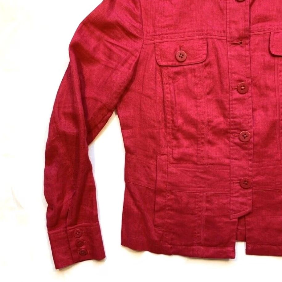 Coldwater Creek Coldwater Creek Jacket Womens 6 100% Linen Button Front Long Sleeve Pockets Pink Size M / US 6-8 / IT 42-44 - 6 Thumbnail