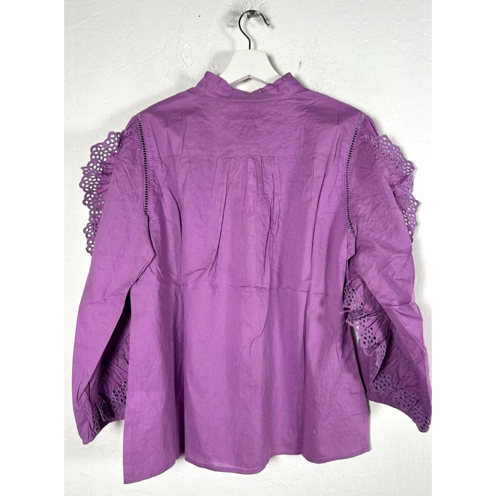 J.Crew J.Crew Womens Ruffle-Sleeve Top with Embroidered Eyelet Purple Medium AR971 New Size M / US 6-8 / IT 42-44 - 3 Thumbnail