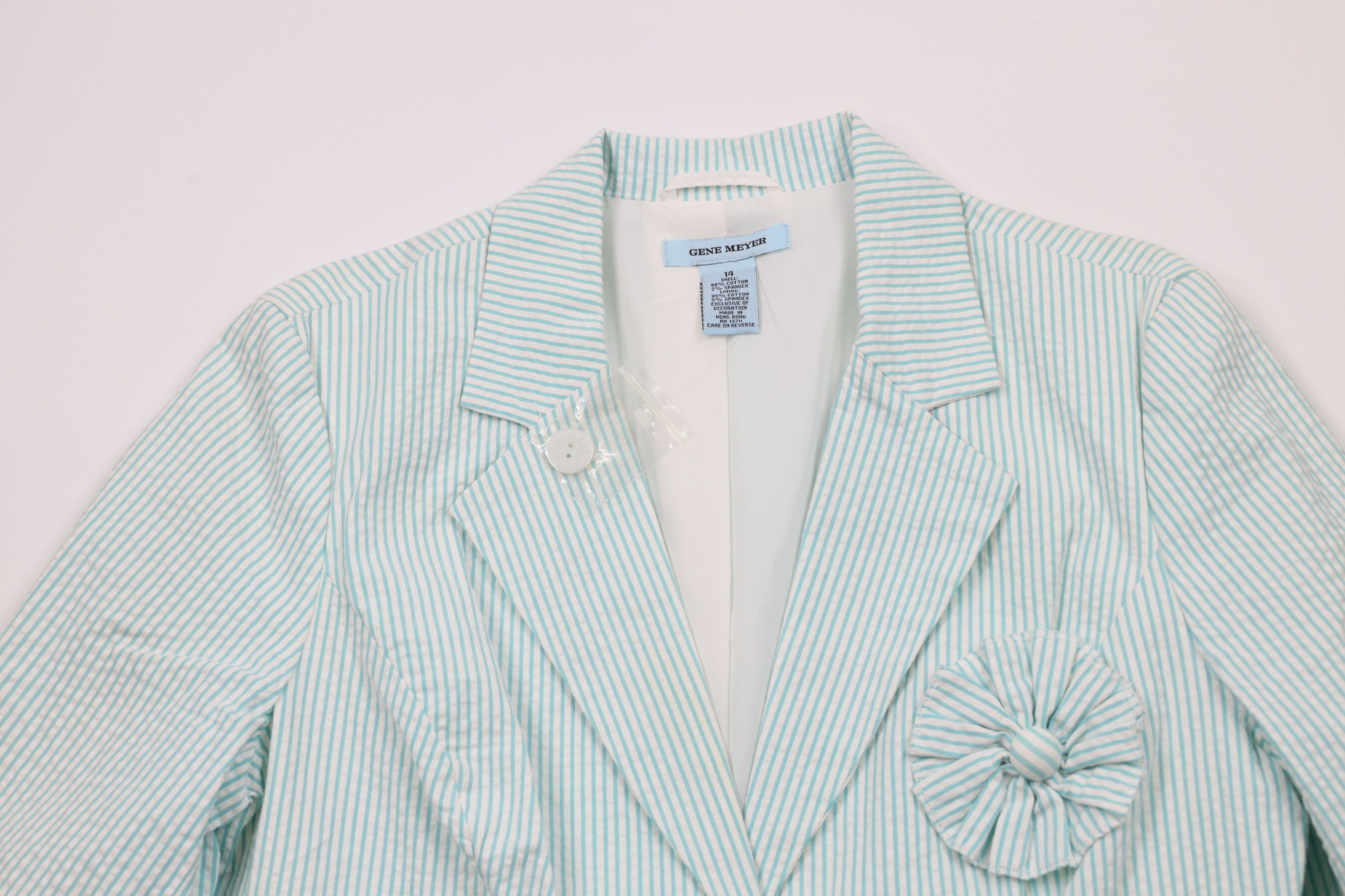 Vintage New Gene Meyer 2 Piece Striped Seersucker Flower Suit Size XL / US 12-14 / IT 48-50 - 5 Thumbnail
