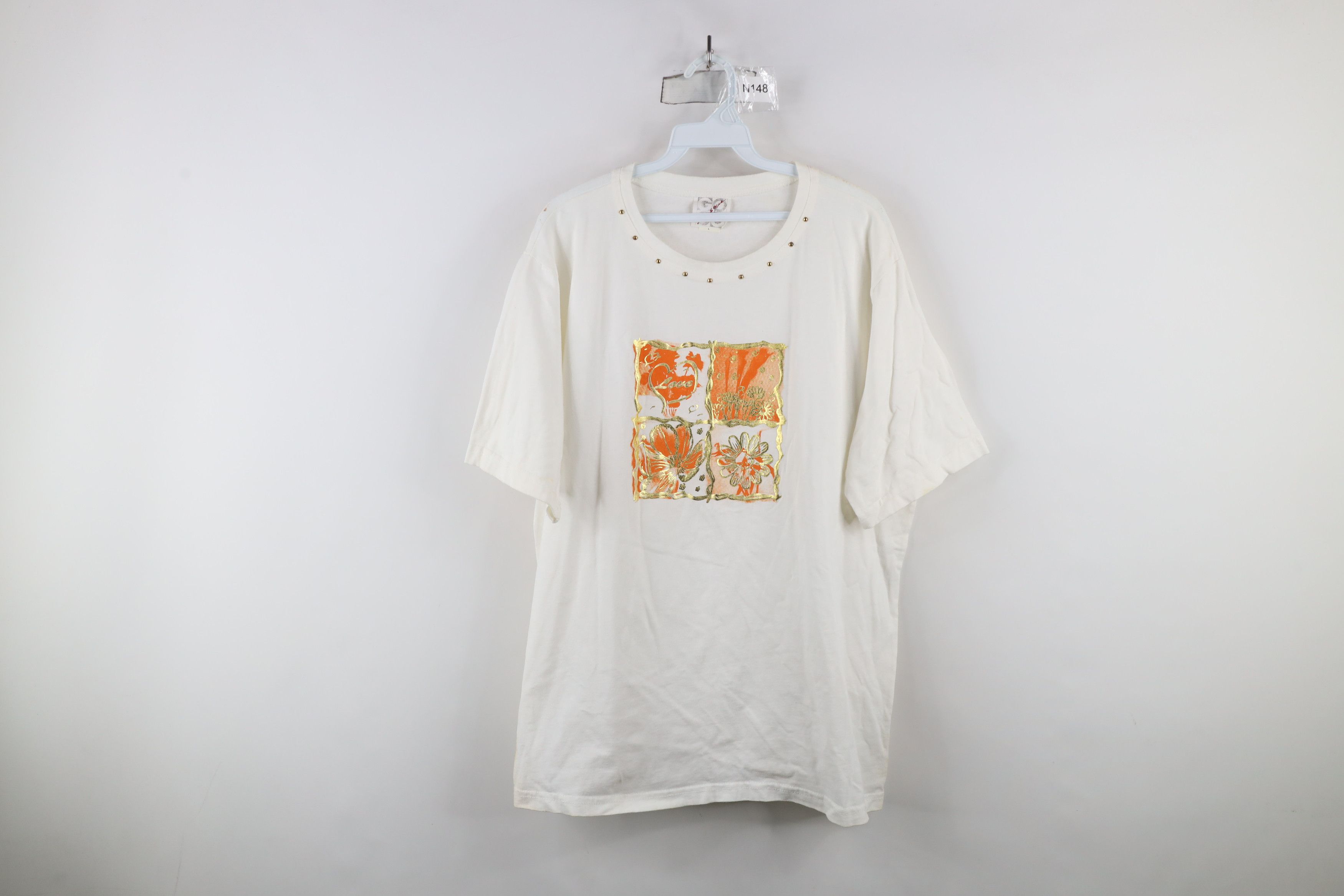 Vintage Vintage 90s Streetwear Flower Heart Short Sleeve T-Shirt USA Size L / US 10 / IT 46 - 1 Thumbnail