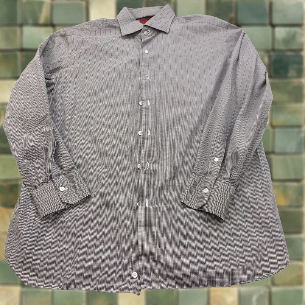 Apolis Isaia Napoli Dress Shirt Brown Red Button Long Sleeve 17/43 Cm 100% Cotton Polyester Plaid Men's Shirt Size 46R - 1 Thumbnail