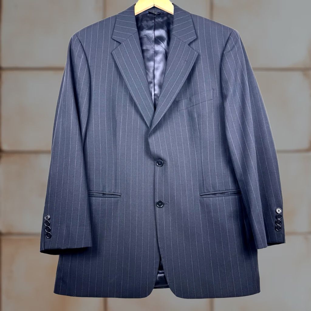 Brooks Brothers Brooks Brothers 346 Stretch Mens Suit 2 Piece Navy Blue Pinstripe Wool Blend Blazer Jacket Notch Lapel 2-Button Regular 40R Women? Mens Size 40R - 1 Thumbnail