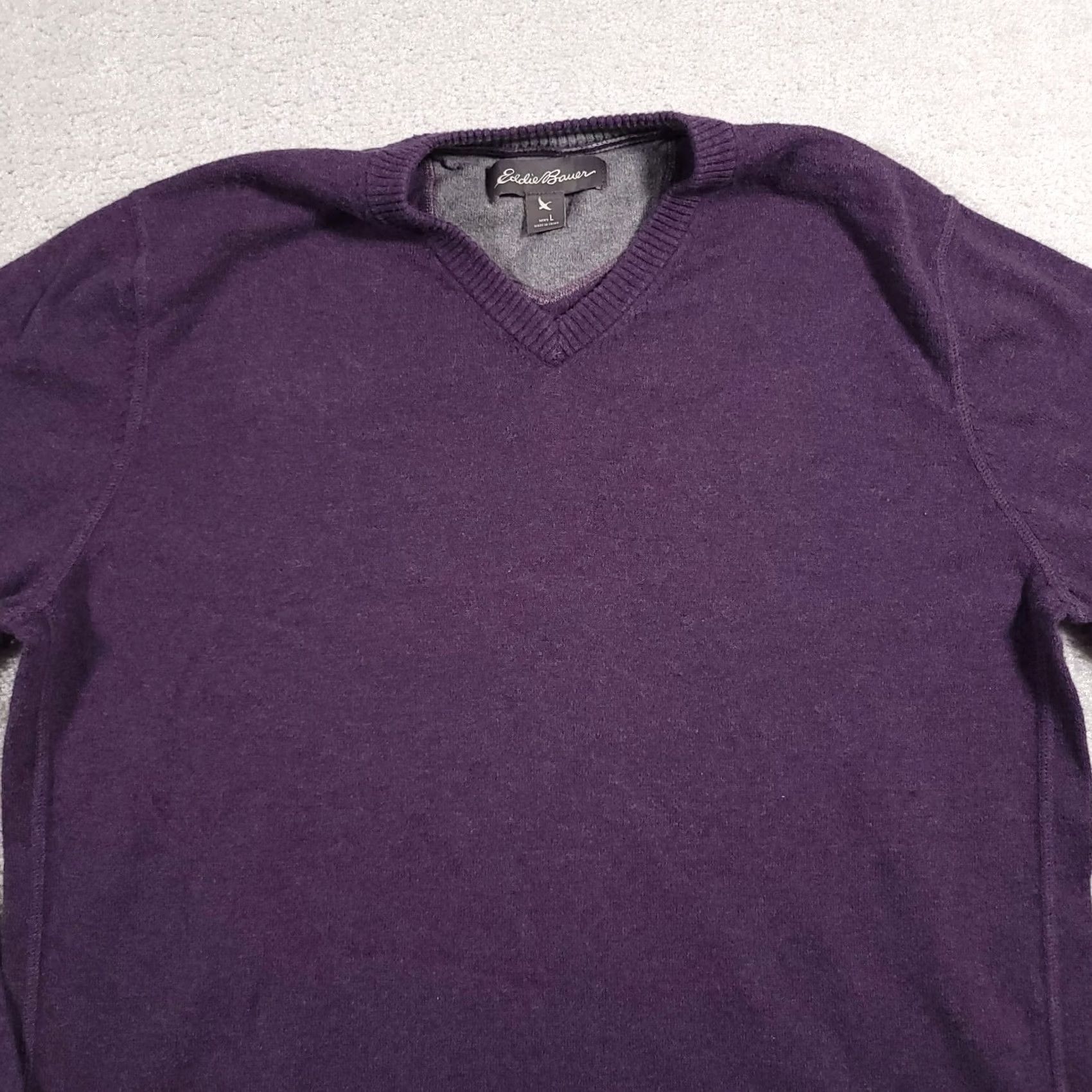 Eddie Bauer Eddie Bauer Sweater Mens Large Purple V-Neck Long Sleeve Knit Pullover Merino Wool Blend Shirt Size US L / EU 52-54 / 3 - 3 Thumbnail