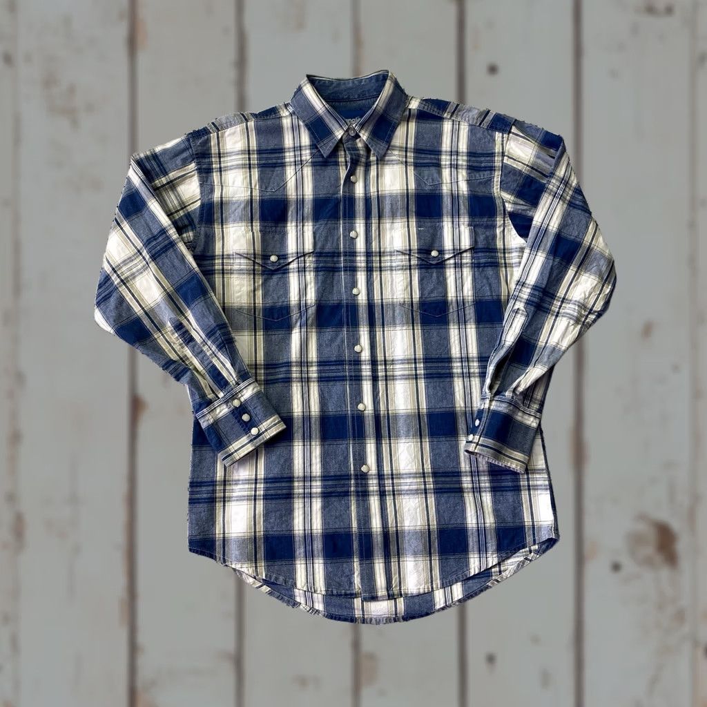 Wrangler VINTAGE Wrangler Shirt Mens M Blue VTG Cowboy Cut Plaid Short Sleeve Western Pearl Snap Size US M / EU 48-50 / 2 - 1 Thumbnail