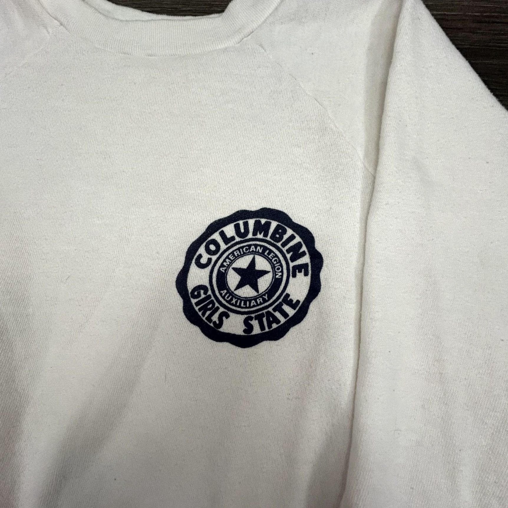 Hanes VINTAGE Columbine Girls State American Legion Sweatshirt Womens M White Pullover Crew Neck Raglan Sleeve Fall 90s Casual Graphic Print Logos Size M / US 6-8 / IT 42-44 - 5 Thumbnail