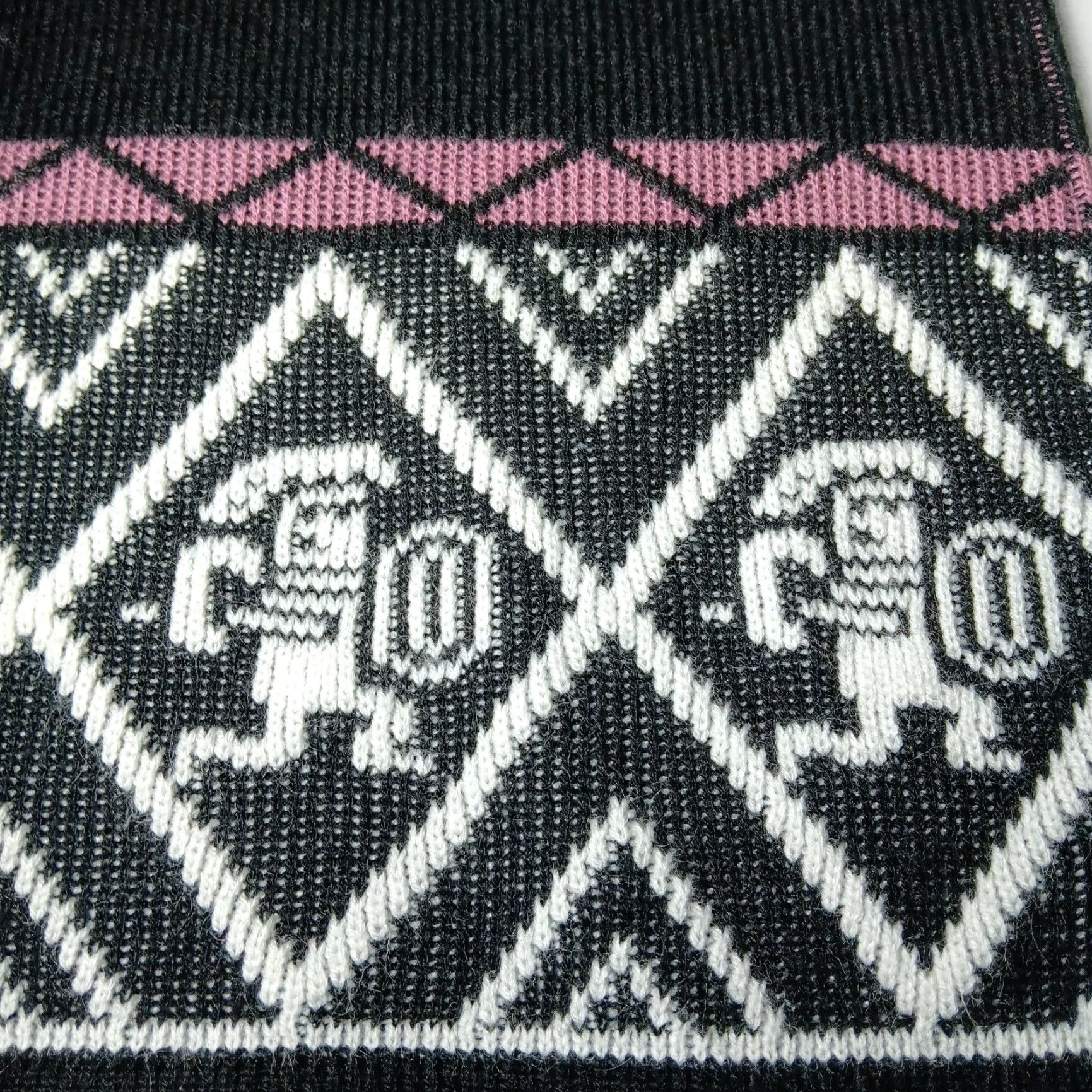 Pinko VINTAGE JC & Louis Aztec Warrior Sweater Pullover Geometric Knit Mock Neck Long Sleeve Black Pink M Womens 80s Retro Size M / US 6-8 / IT 42-44 - 7 Thumbnail