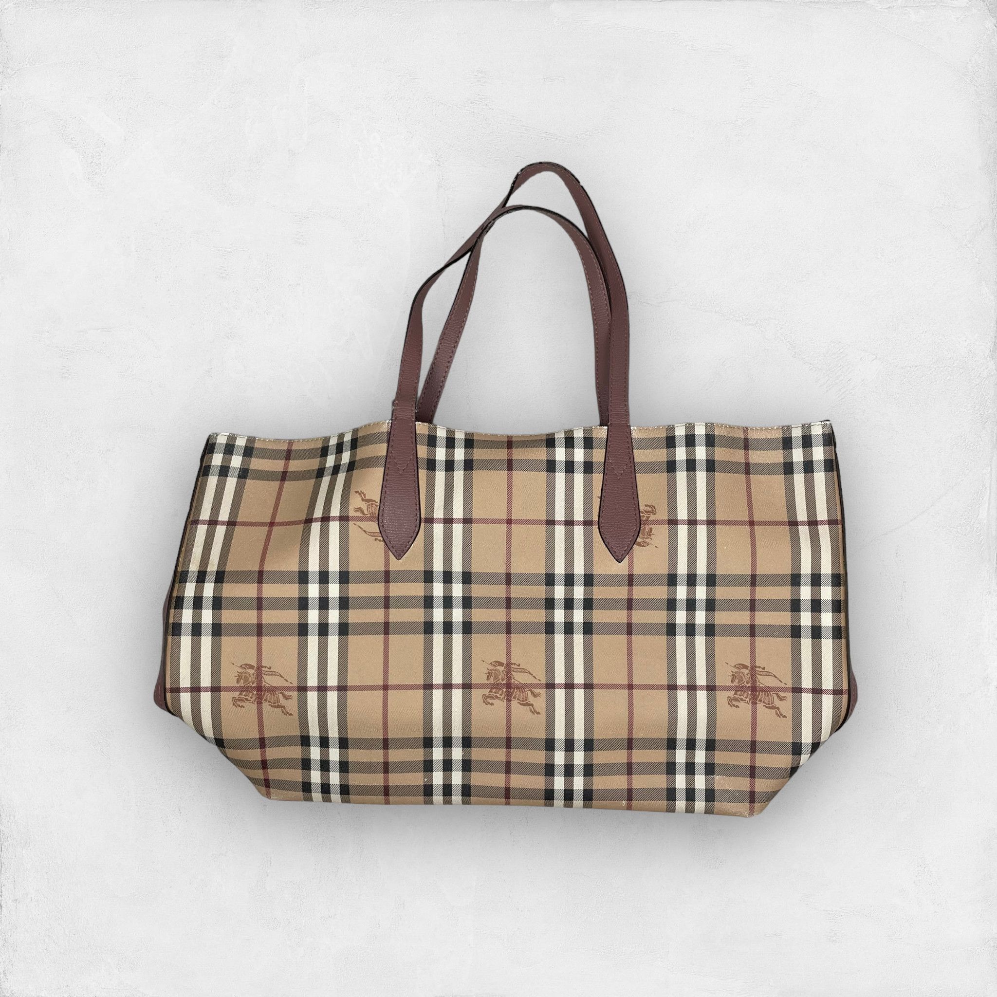 image of Burberry England Women's Beige Nova Check Leather Tote Bag