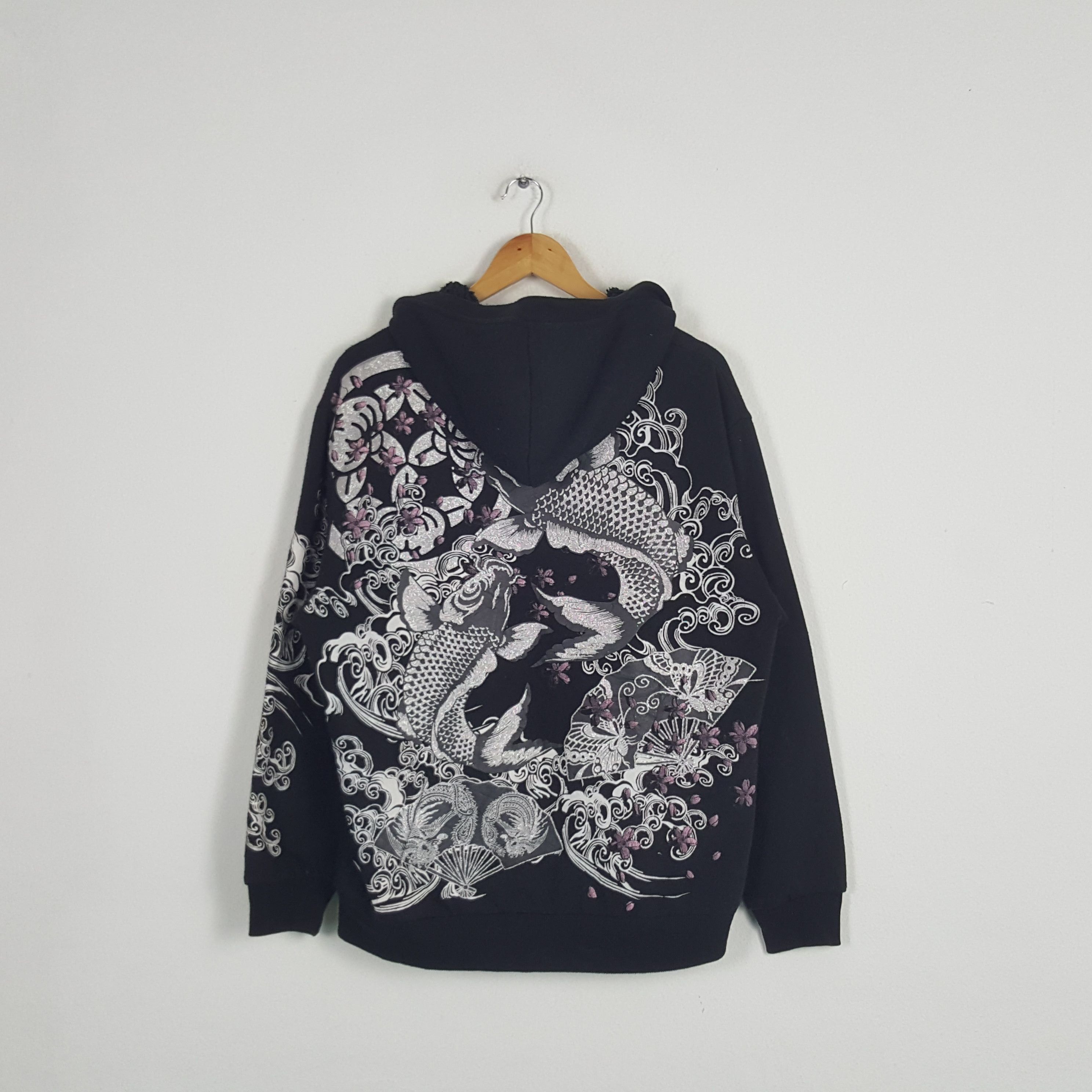 Vintage Vintage Sukajan Souvenir Japanese Brand Koi Art Hoodies Size US L / EU 52-54 / 3 - 3 Thumbnail