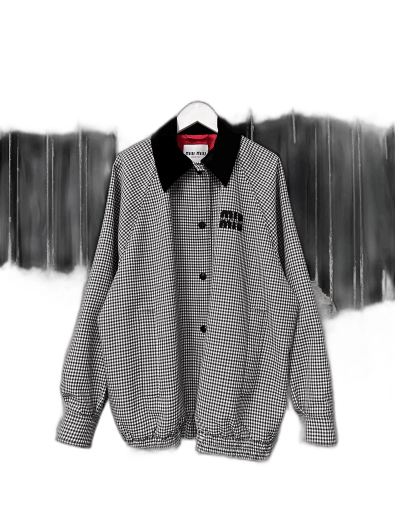 Prada Miumiu Checkered Jacket with Black Collar -2505 Size S / US 4 / IT 40 - 1 Thumbnail