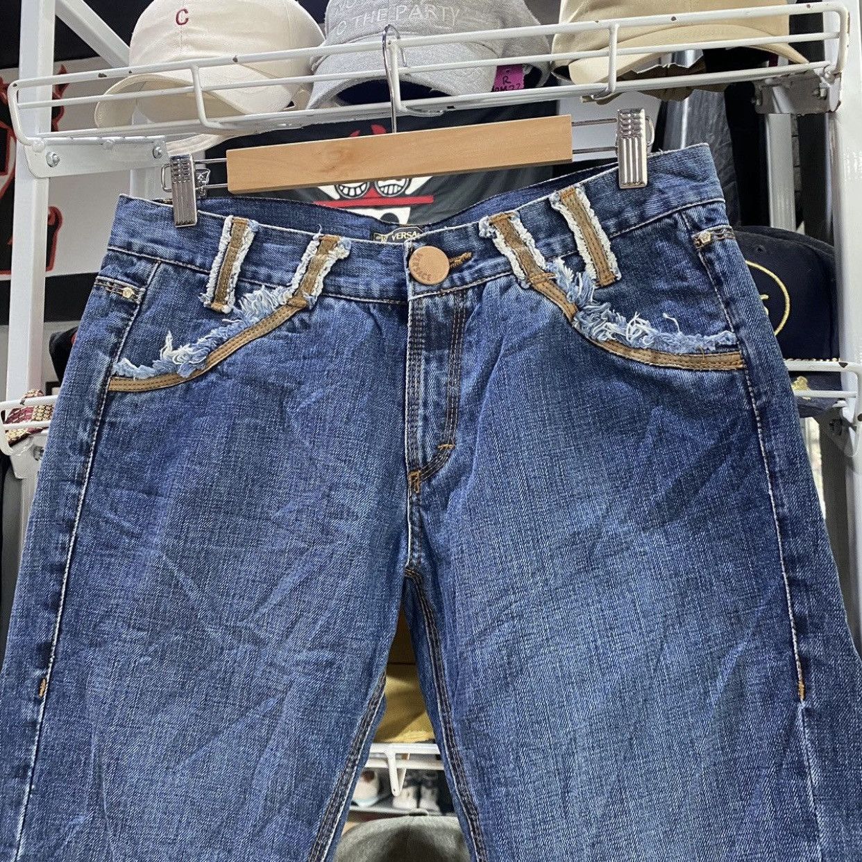 Versace Archival Versace Y2K Frayed Pocket Distressed Jeans Blue Size US 29 - 3 Thumbnail
