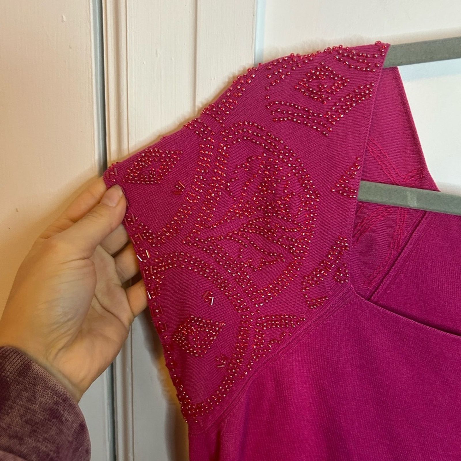 Other Talbots Vintage Hot Pink Beaded Silk Short Sleeve Sweater Size L / US 10 / IT 46 - 5 Thumbnail