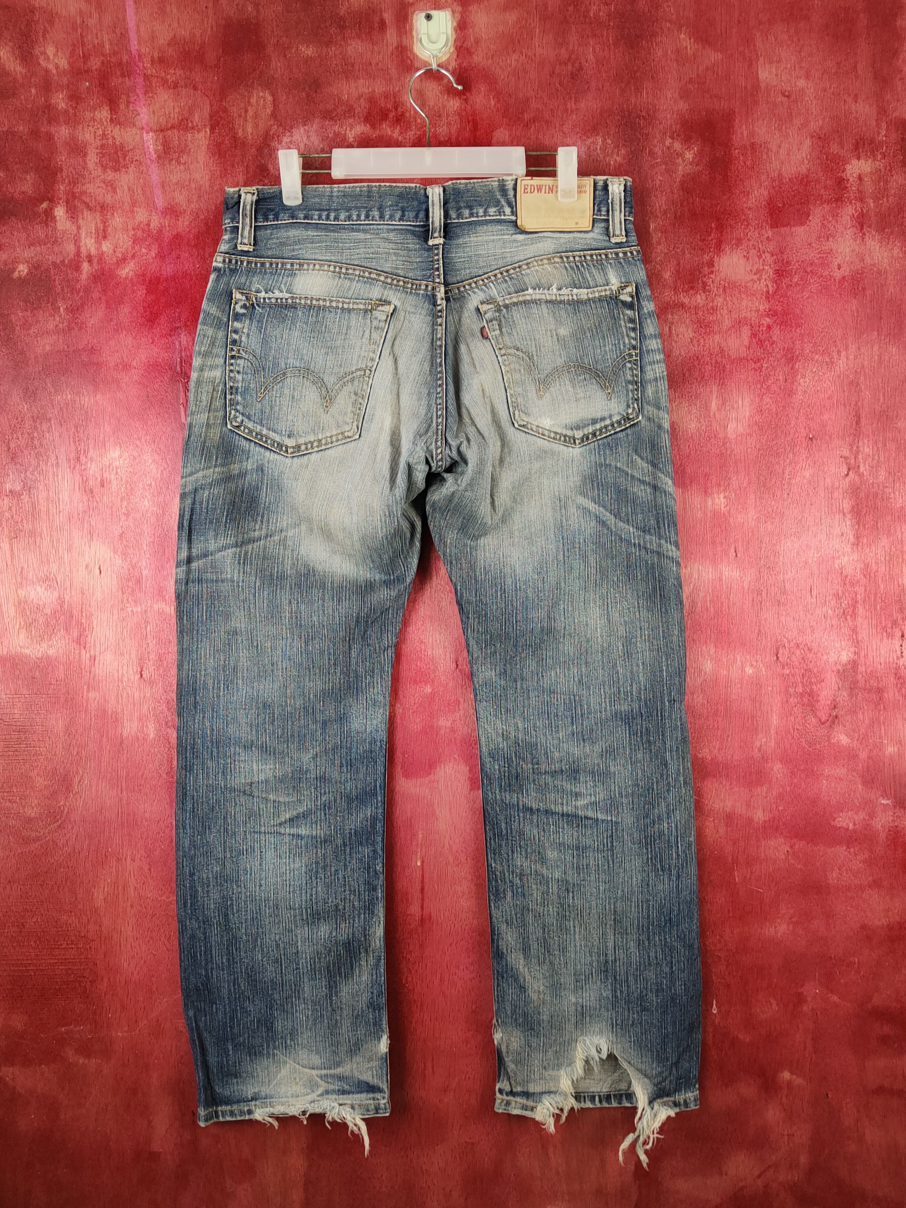 Edwin Edwin Dark Blue Faded Distressed Ripped Jeans #S2243 Size US 32 / EU 48 - 8 Thumbnail