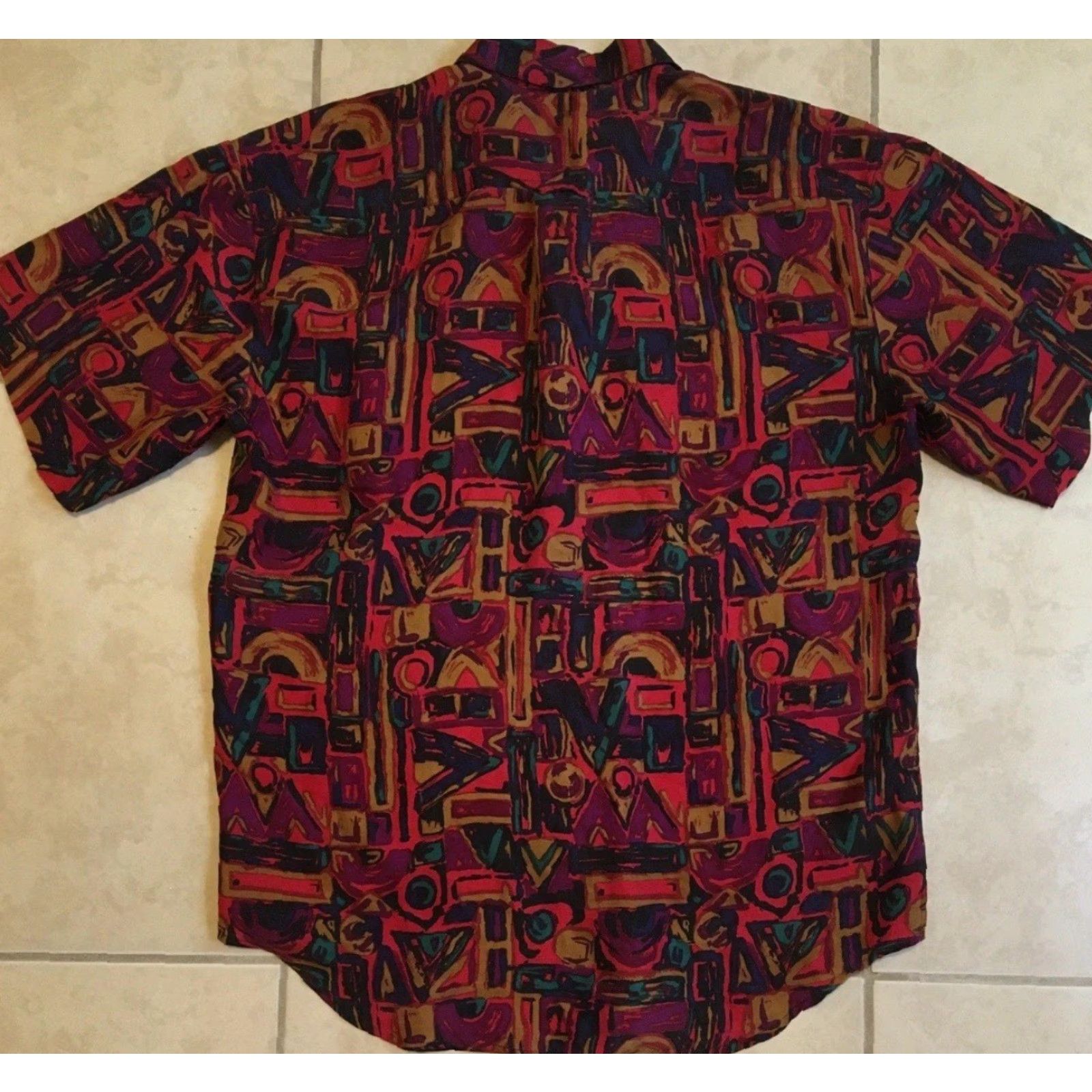 Vintage Vtg 90s Abstract Art AOP Button Up Shirt M Grunge Vaporwave Surf Skate Aztec OP Shirt Mens Red Silk Short Sleeve Size US M / EU 48-50 / 2 - 3 Thumbnail