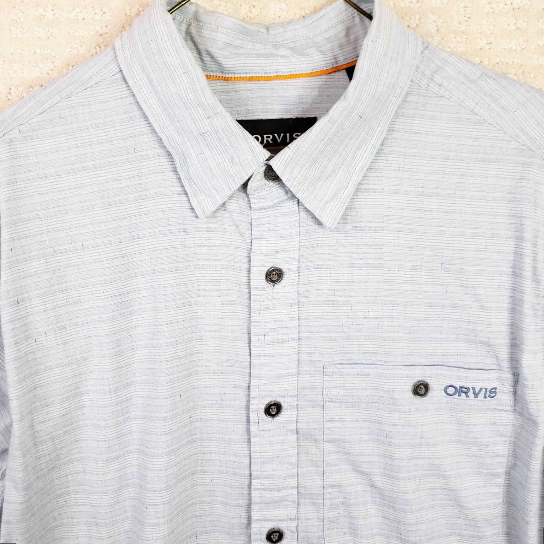 Orvis Orvis Shirt Mens M Button-Down Long Sleeve Heathered Blue Multicolor Embroidered Chest Pocket Size US M / EU 48-50 / 2 - 3 Thumbnail
