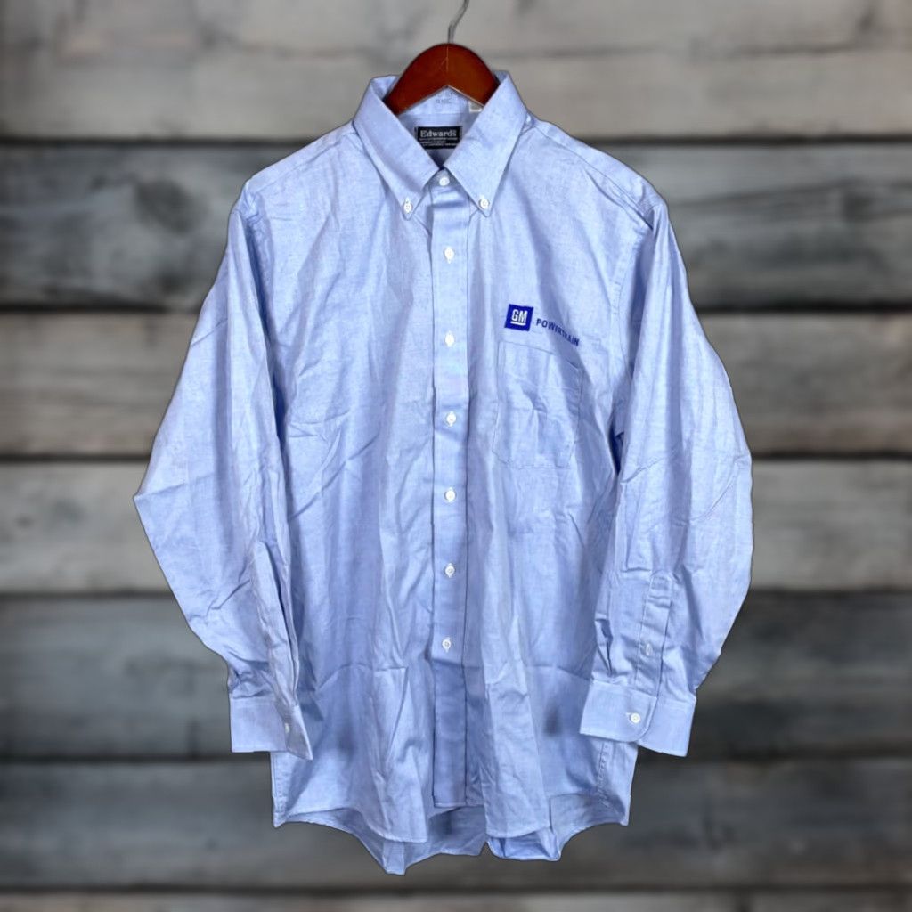 Vintage VINTAGE Edwards GM Powertrain Work Shirt Men Large Blue Oxford Embroidered 90s Grunge Heavyweight Size US L / EU 52-54 / 3 - 1 Thumbnail