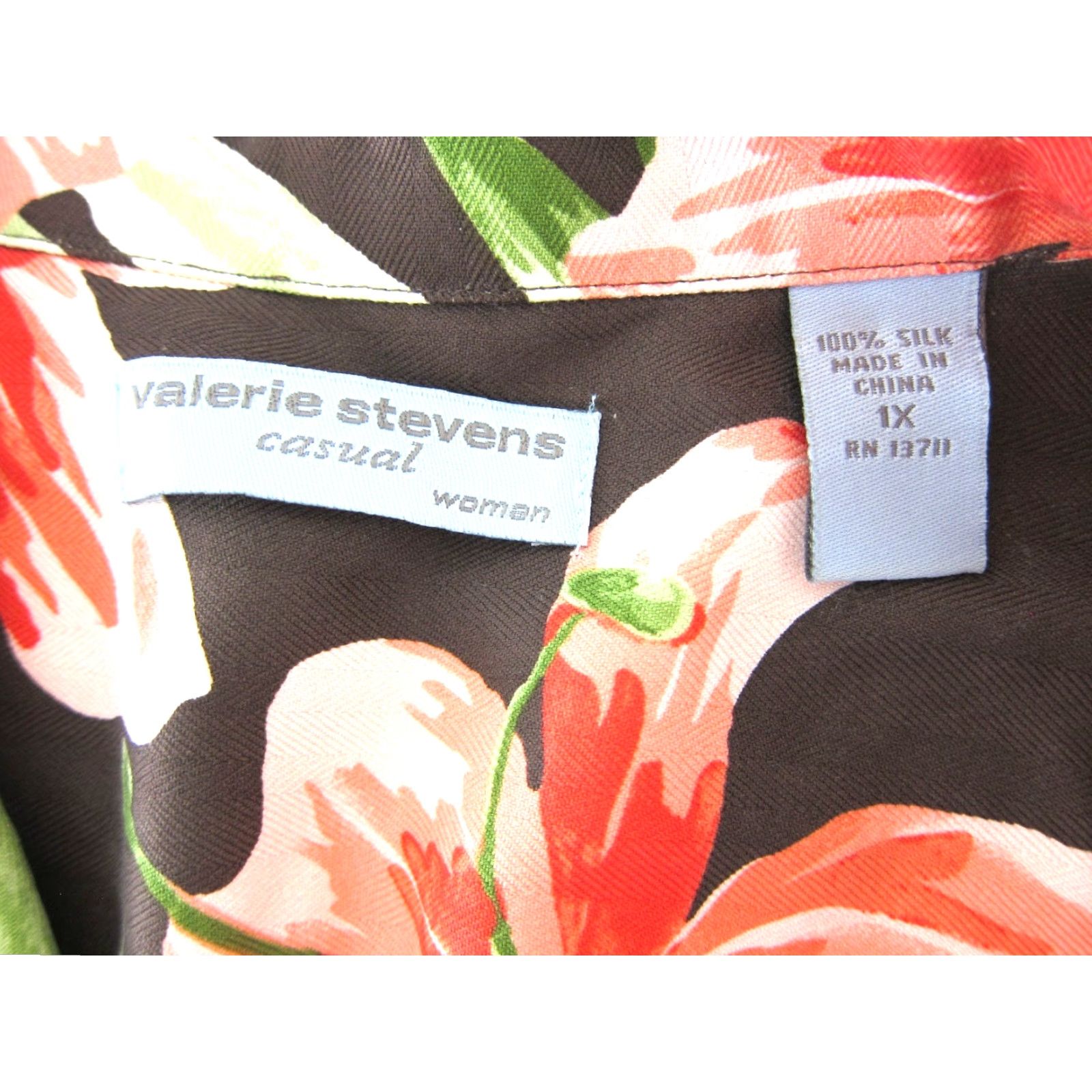 Pinko Valerie Stevens Silk Blouse 1X Pink Tropical Floral Short Sleeve Women's 1X Silk Blouse Size XL / US 12-14 / IT 48-50 - 3 Thumbnail