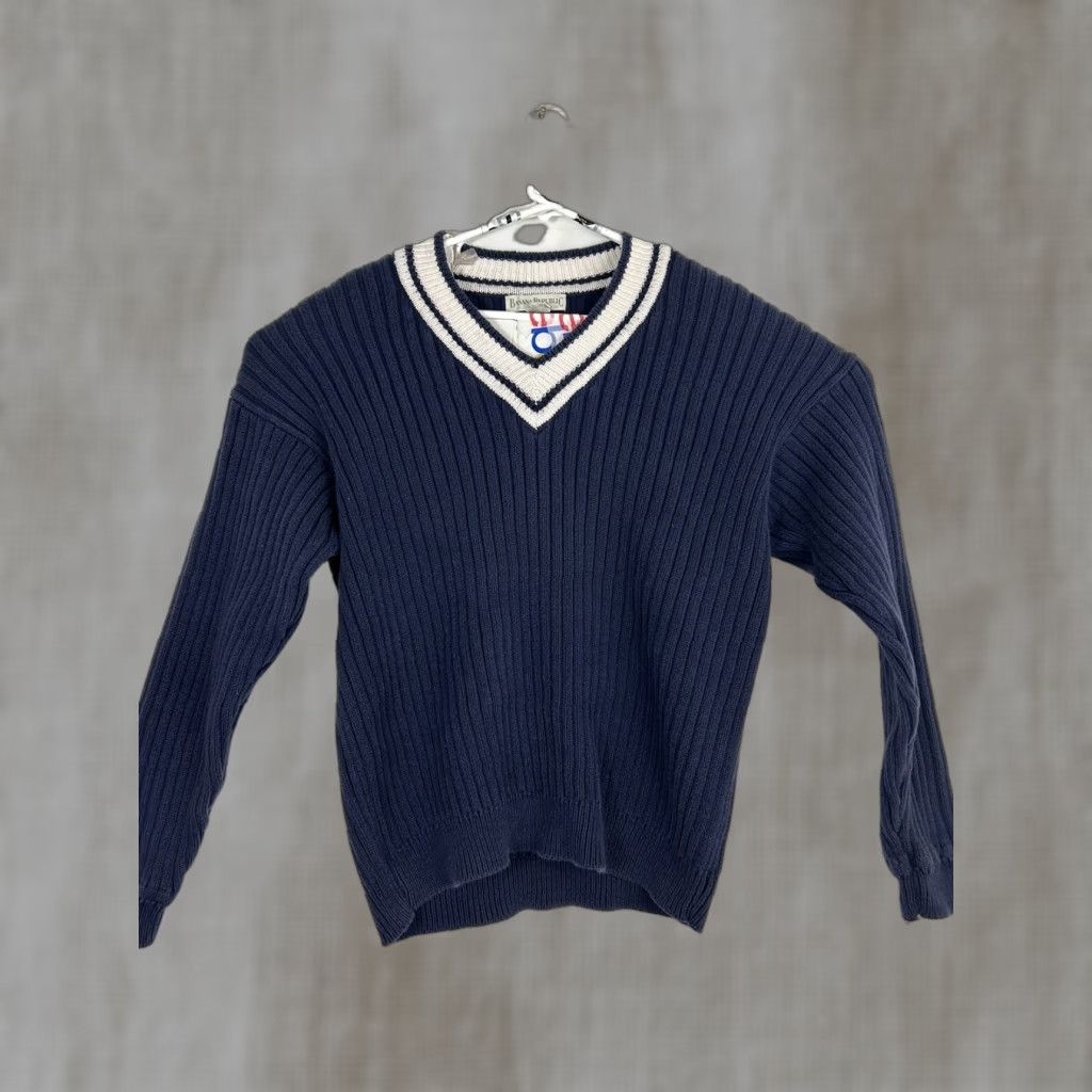 Banana Republic VINTAGE Banana Republic Mens XL V-Neck Sweater Blue White Preppy Cotton Pullover Size US XL / EU 56 / 4 - 1 Thumbnail