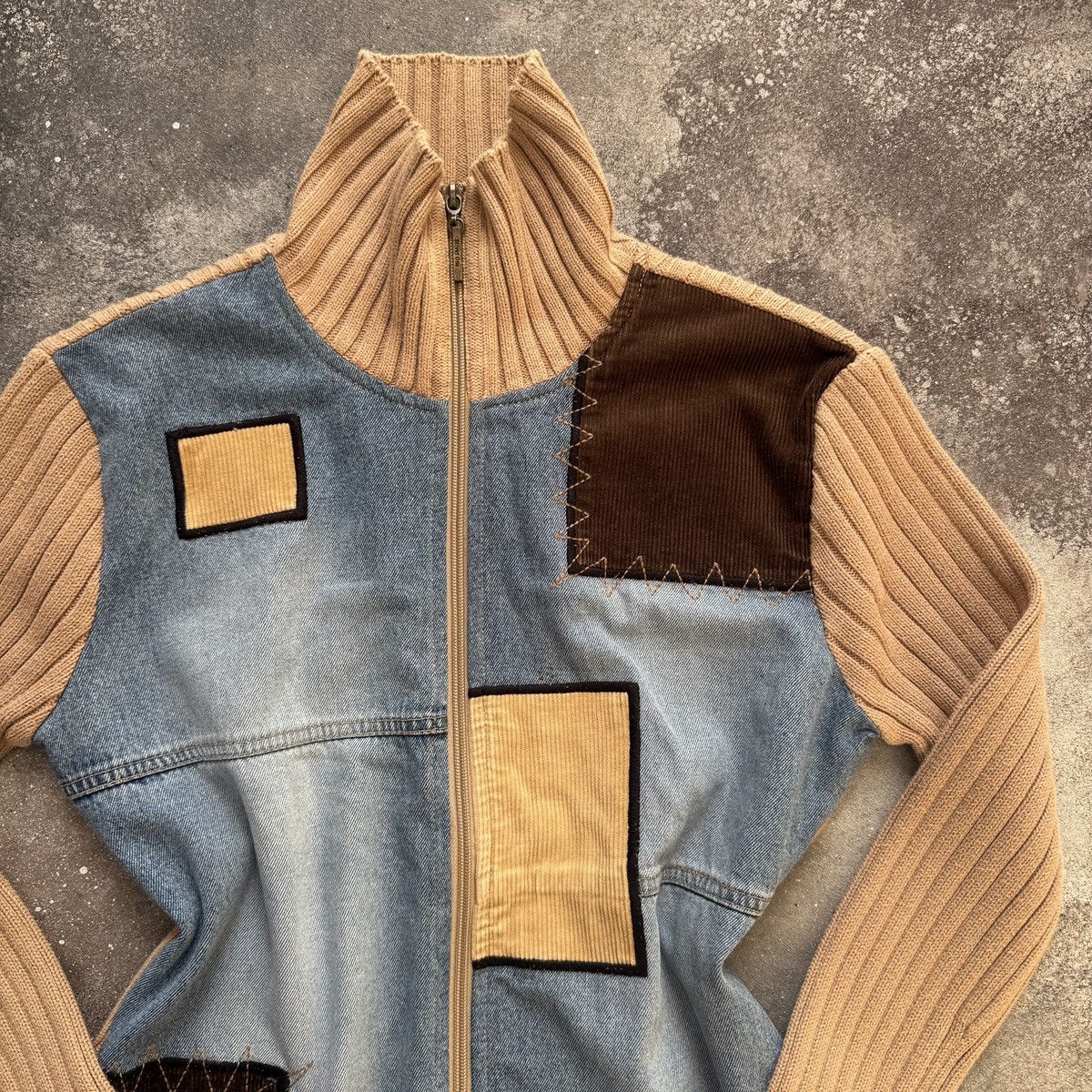 Japanese Brand Avant Garde Vintage Patchwork Unisex Ribbed Knit Zip Sweater Size US M / EU 48-50 / 2 - 4 Thumbnail