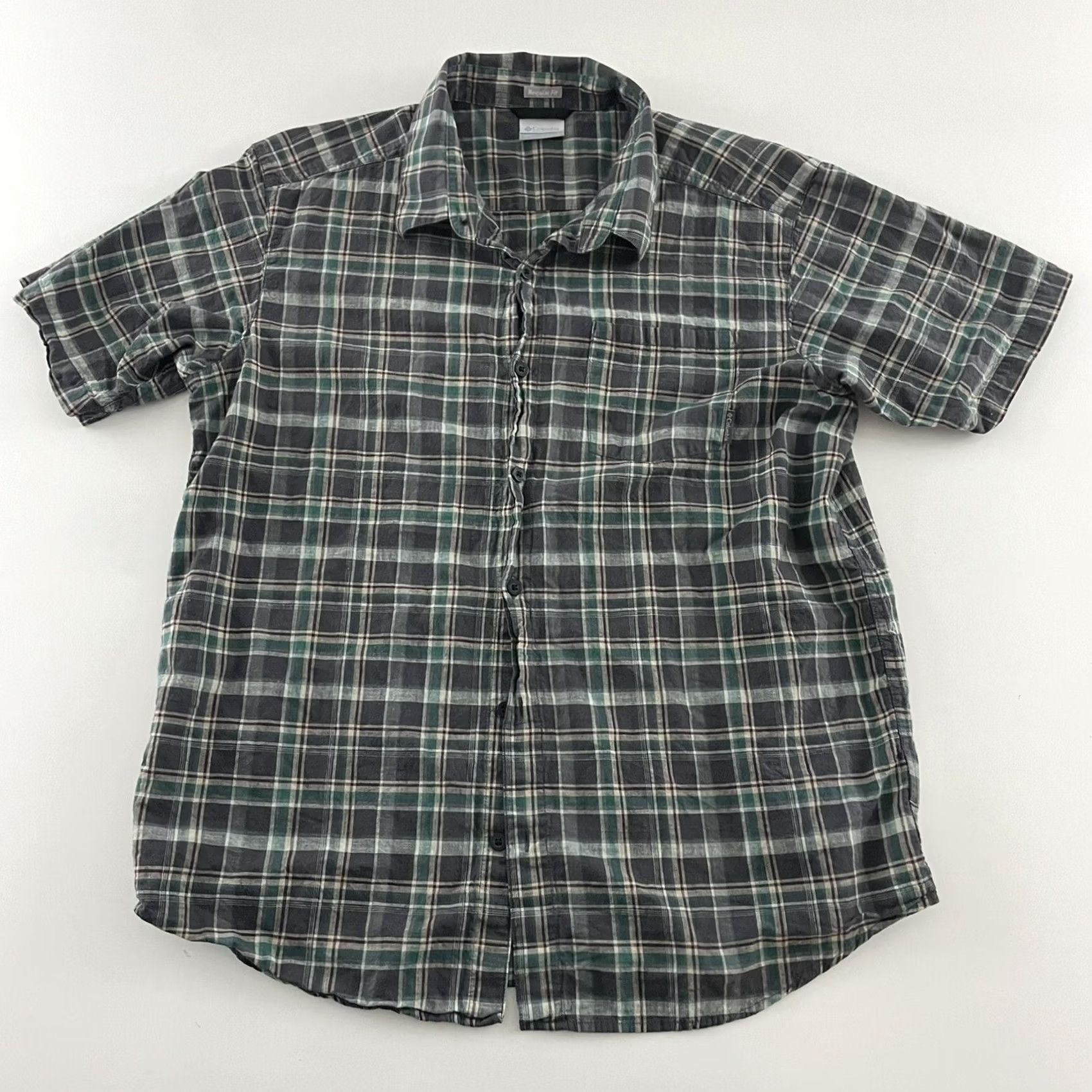 Vintage Columbia Plaid Shirt Mens L Green Gray Regular Short Sleeve Button-Up Size US L / EU 52-54 / 3 - 2 Thumbnail