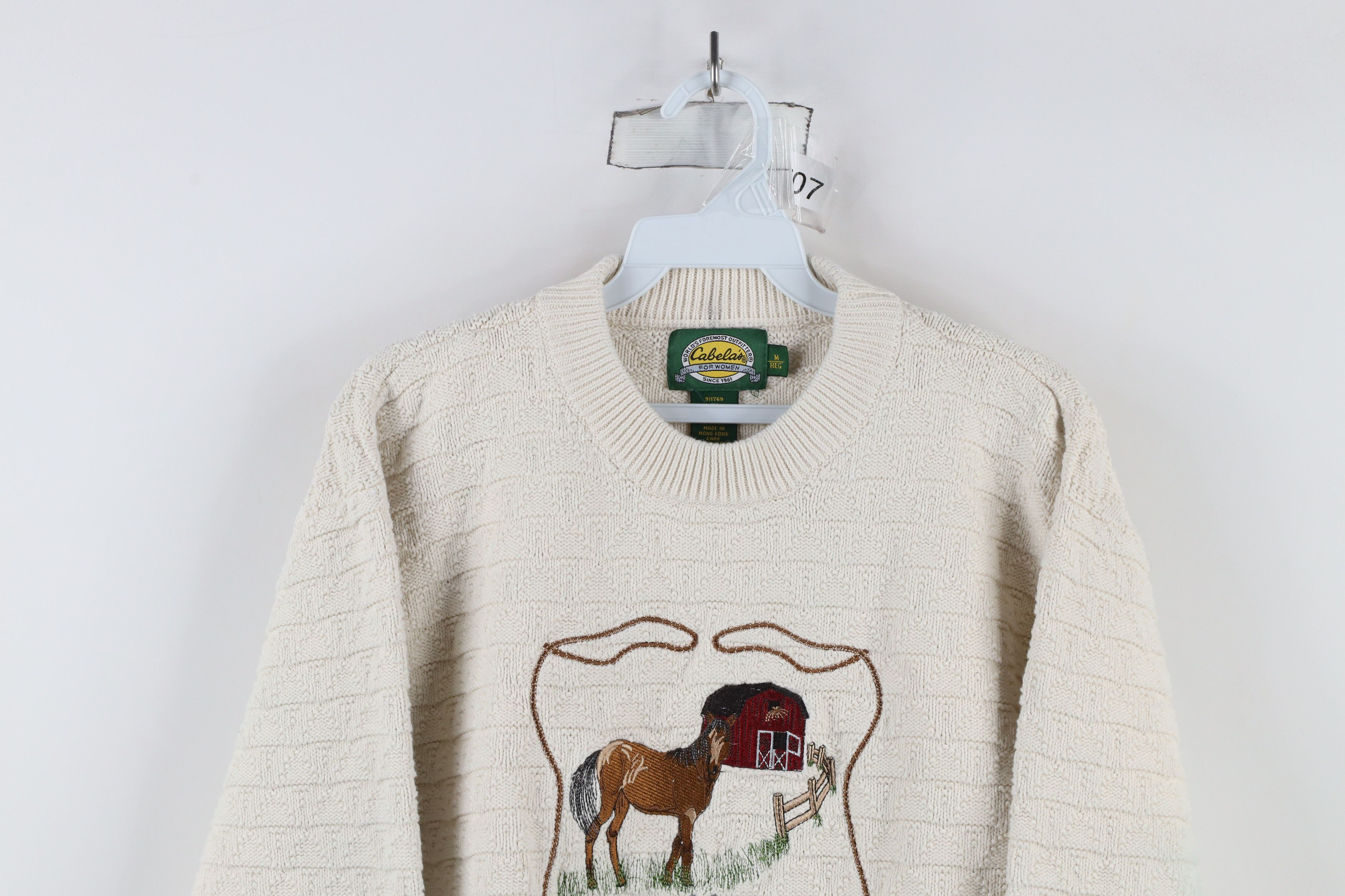 Cabelas × Vintage Vintage 90s Cabelas Horse Equestrian Knit Sweater Cream Size M / US 6-8 / IT 42-44 - 2 Thumbnail