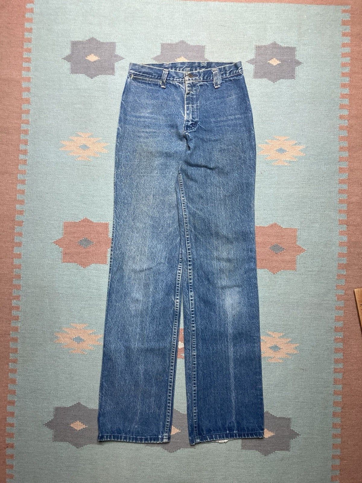 Vintage 70s bell bottom jeans flare dark denim faded womens 28x36 Size 28" / US 6 / IT 42 - 1 Thumbnail