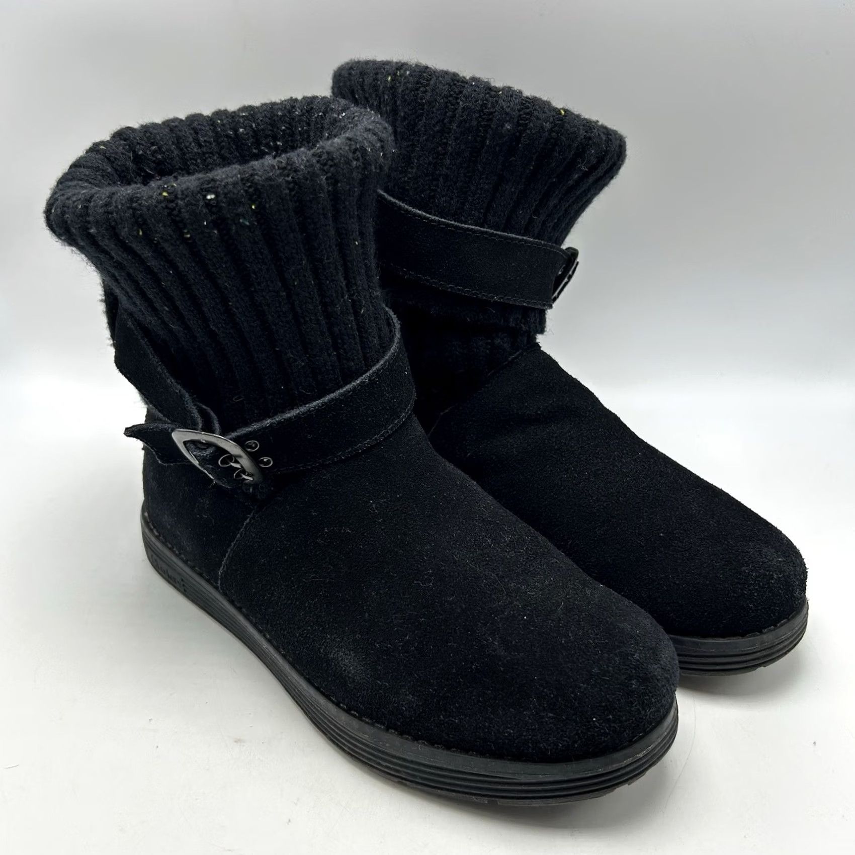 SKECHERS SKECHERS Boots Womens 7 Black Suede Sweater Ankle Pull On Cozy Casual Size M / US 6-8 / IT 42-44 - 3 Thumbnail