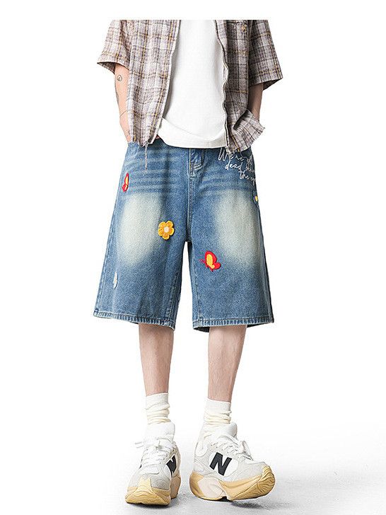 Japanese Brand Men's American-Style Floral Embroidered Denim Shorts Size US 32 / EU 48 - 1 Thumbnail