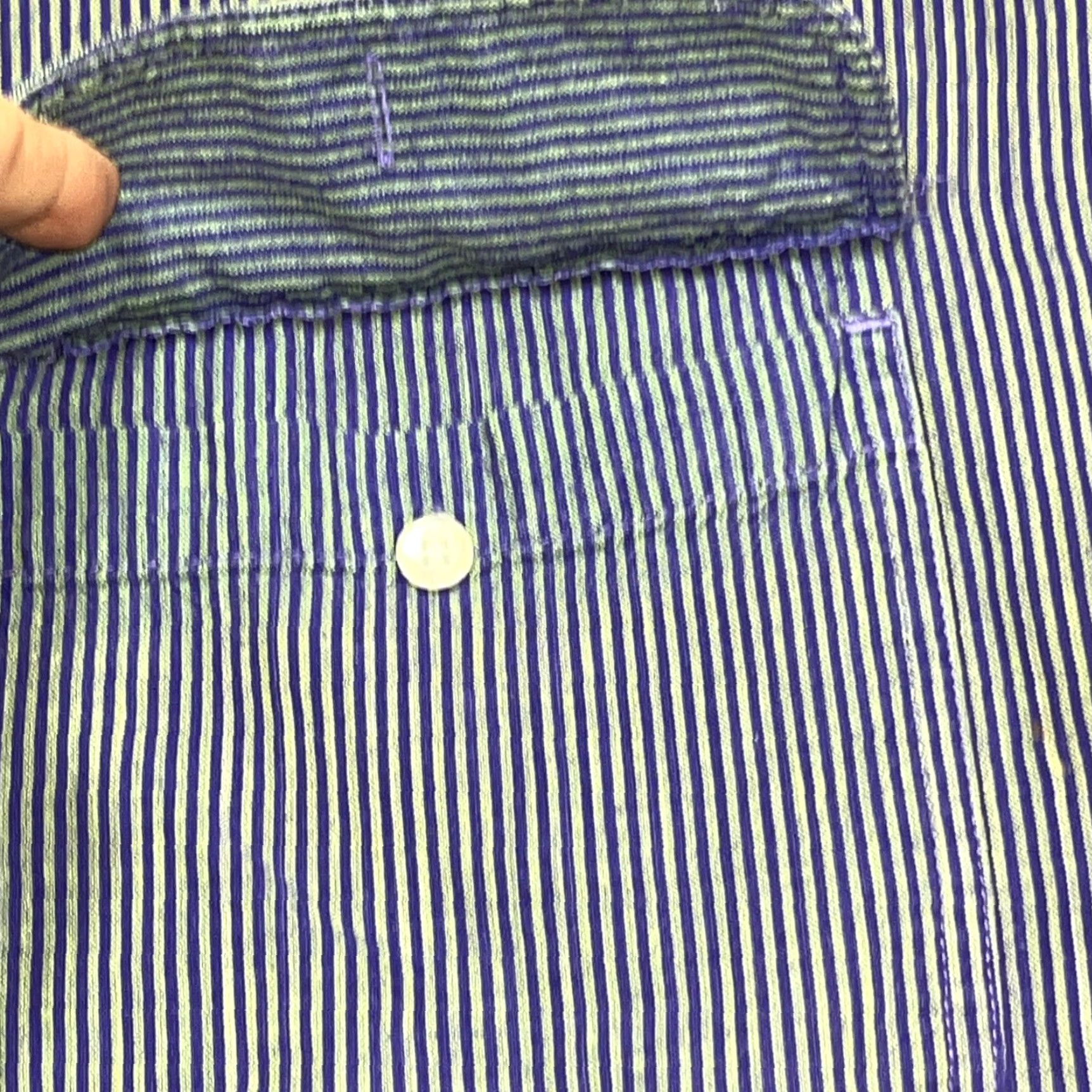 Vintage VINTAGE Woolrich 90s Shirt Blue Lime Striped Button-Front Short Sleeves Men’s XL Shirt Size US XL / EU 56 / 4 - 5 Thumbnail