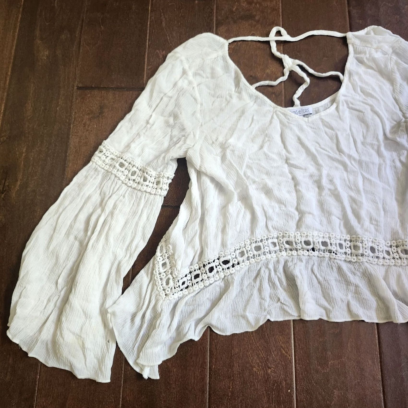 Vintage Patrons Of Peace Blouse Shirt Juniors M White Rayon Pullover Casual Travel Party/Cocktail Spring Summer Fall Womens Girls? Size M / US 6-8 / IT 42-44 - 3 Thumbnail
