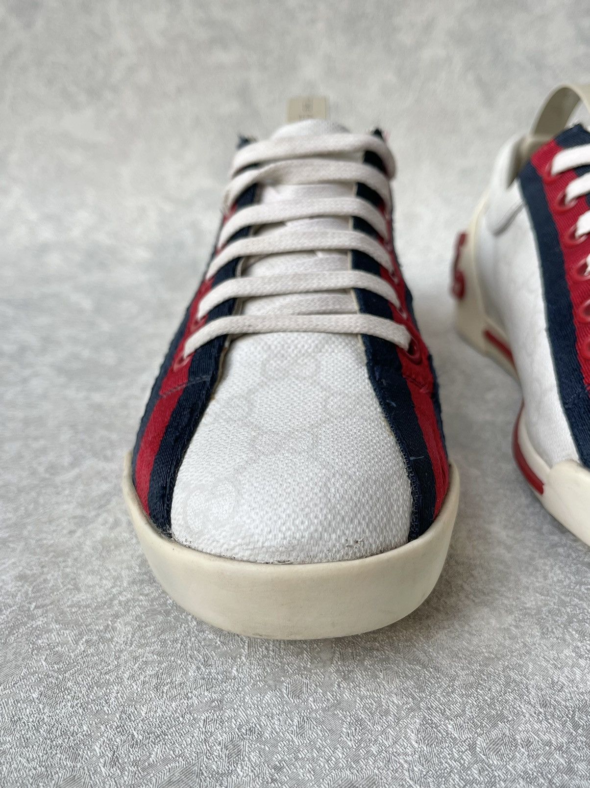 Gucci Gucci GG Monogram Canvas Sneakers Red Blue Web Script Logo Size US 7 / IT 37 - 11 Thumbnail