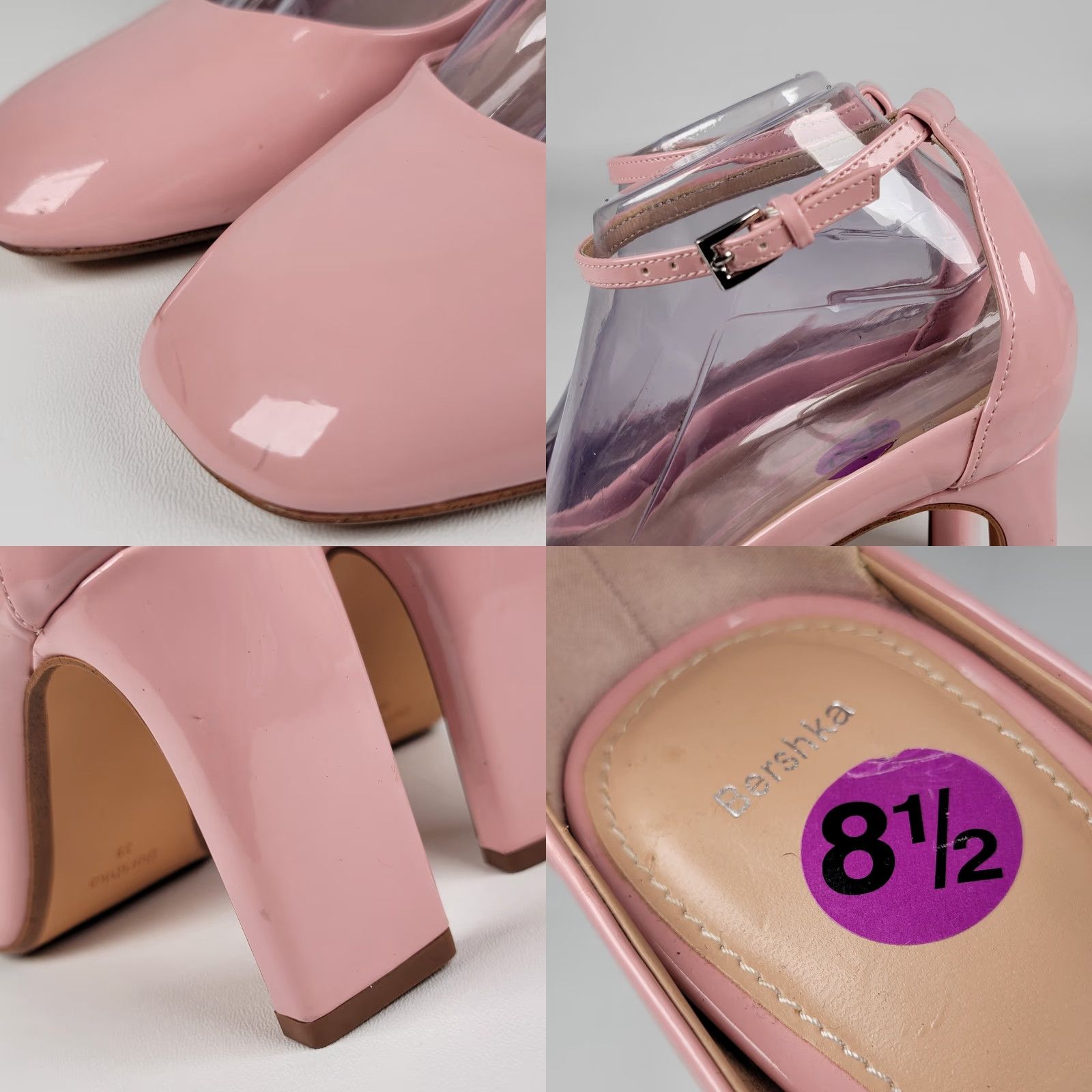 Bershka Bershka Women’s Blush Pink Strappy Heels Size 39/8.5 Sh o e Block Heel Patent Leather Party/Cocktail Womens Size US 9 / IT 39 - 9 Thumbnail