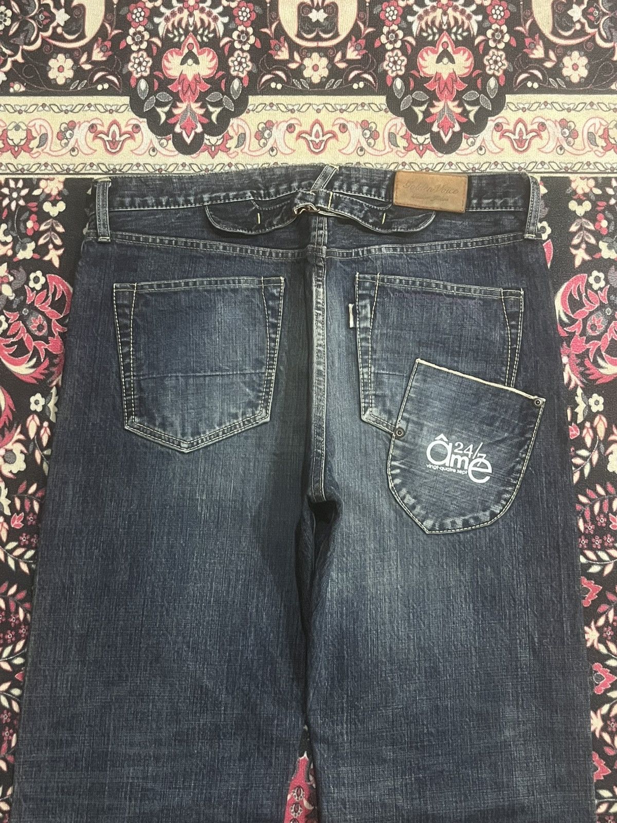Vintage Japanese Golden Voice Buckle Back Dark Blue Selvedge Jeans Size US 37 - 7 Thumbnail