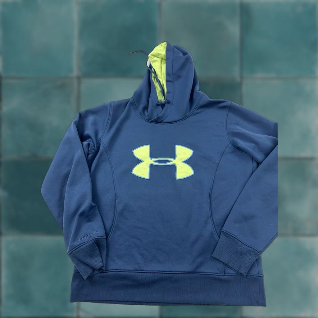 Under Armour Under Armour Hoodie Mens Large Blue Pullover Coldgear Storm Logo Fleece Long Sleeve Hooded Sweatshirt Size US L / EU 52-54 / 3 - 1 Thumbnail