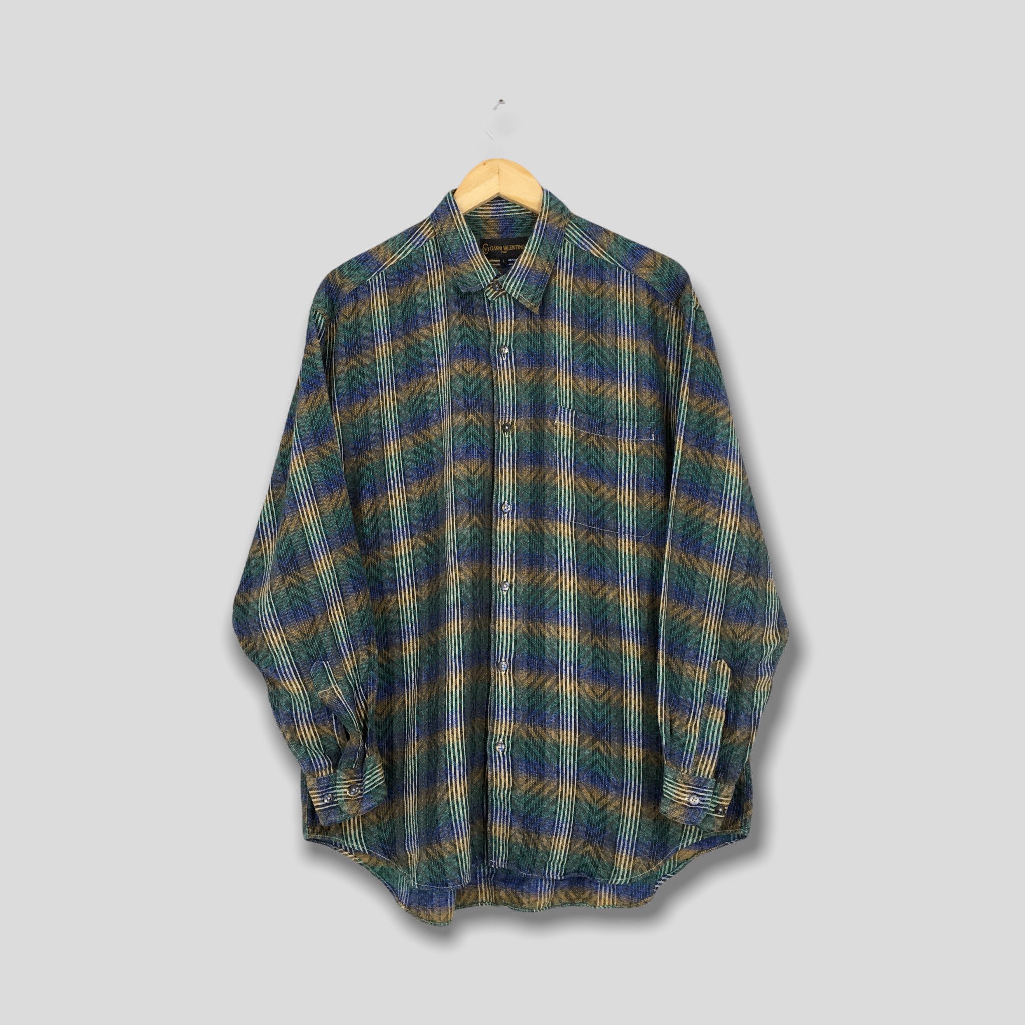 image of Vintage Gianni Valentino Plaid Tartan Checkered Flannel in Green, Men's (Size Large)